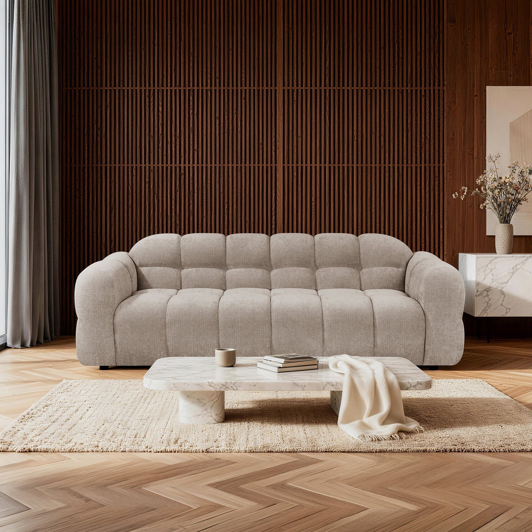 LYRA Canapé 3 places en tissu beige foncé