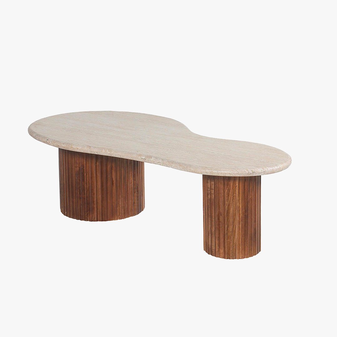 MARLON Table basse en bois de manguier et travertin