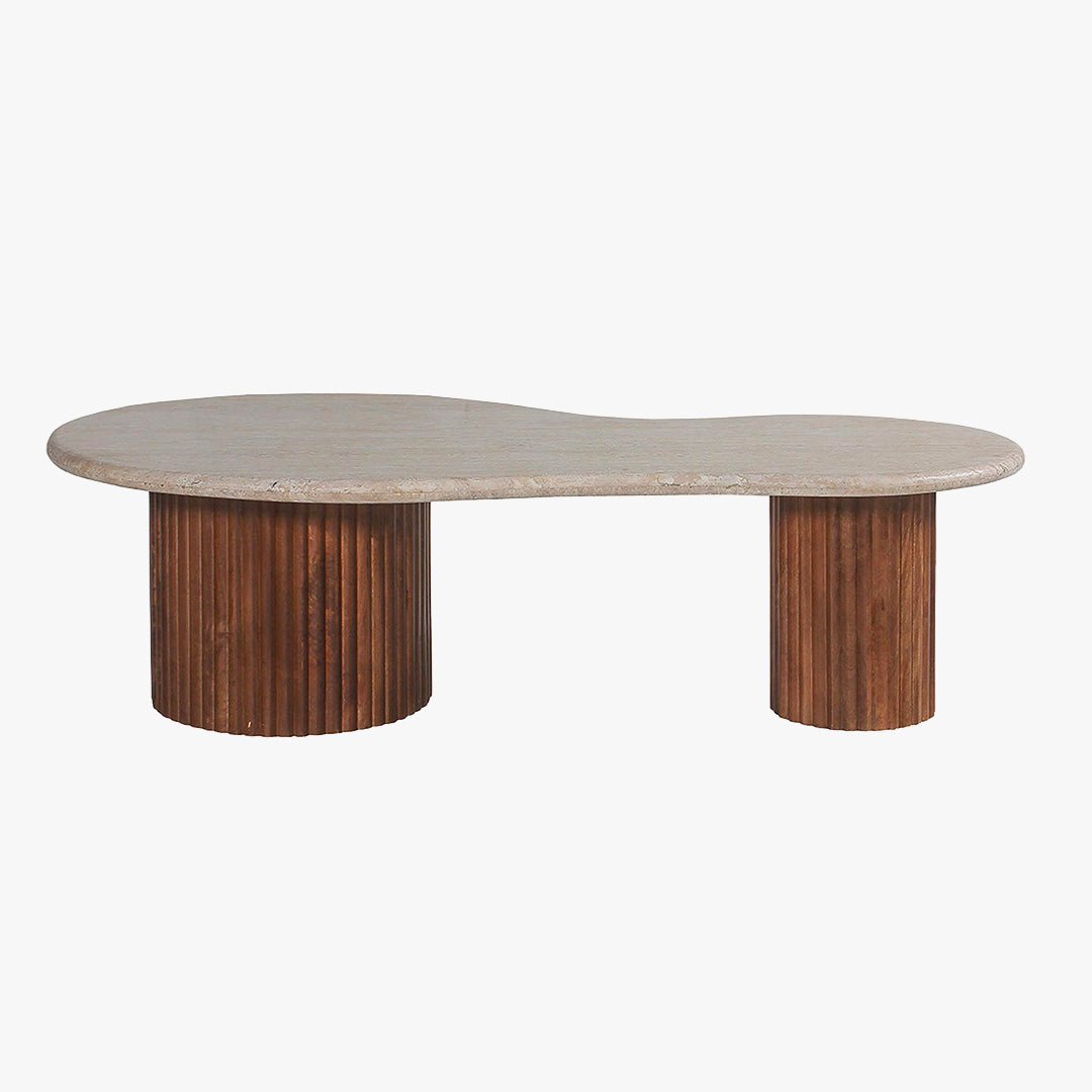 MARLON Table basse en bois de manguier et travertin