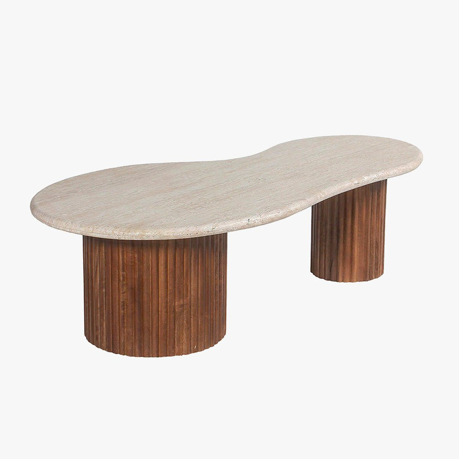 MARLON Table basse en bois de manguier et travertin