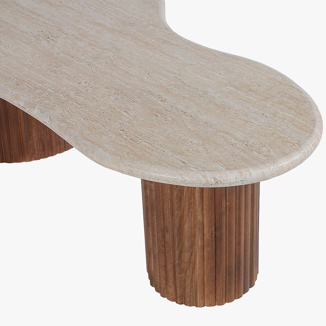 MARLON Table basse en bois de manguier et travertin