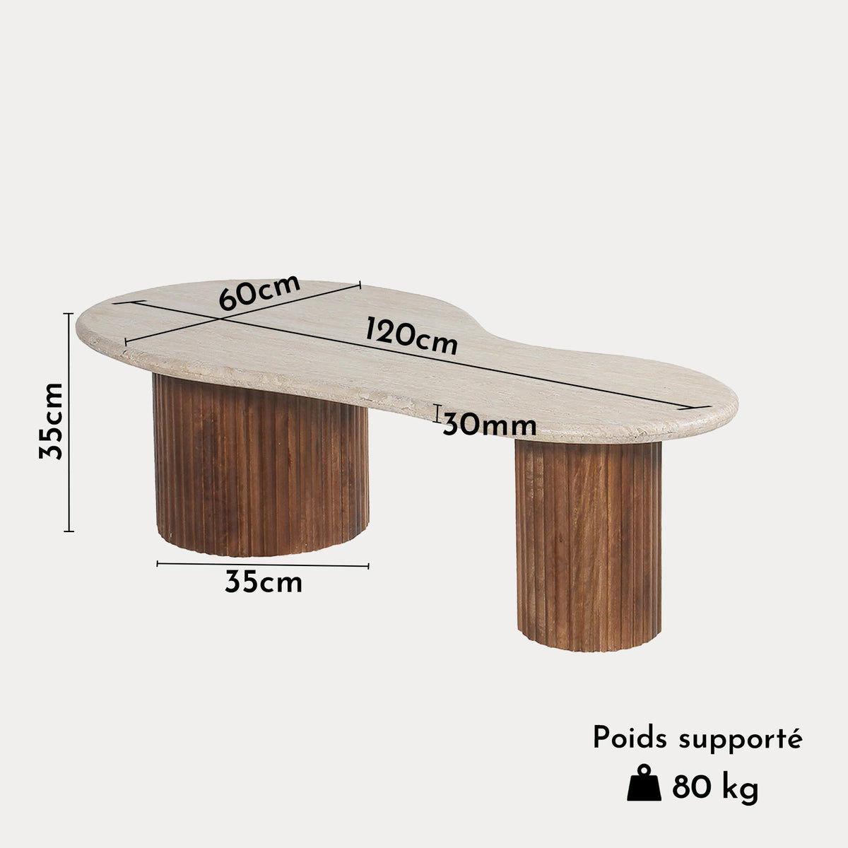 MARLON Table basse en bois de manguier et travertin