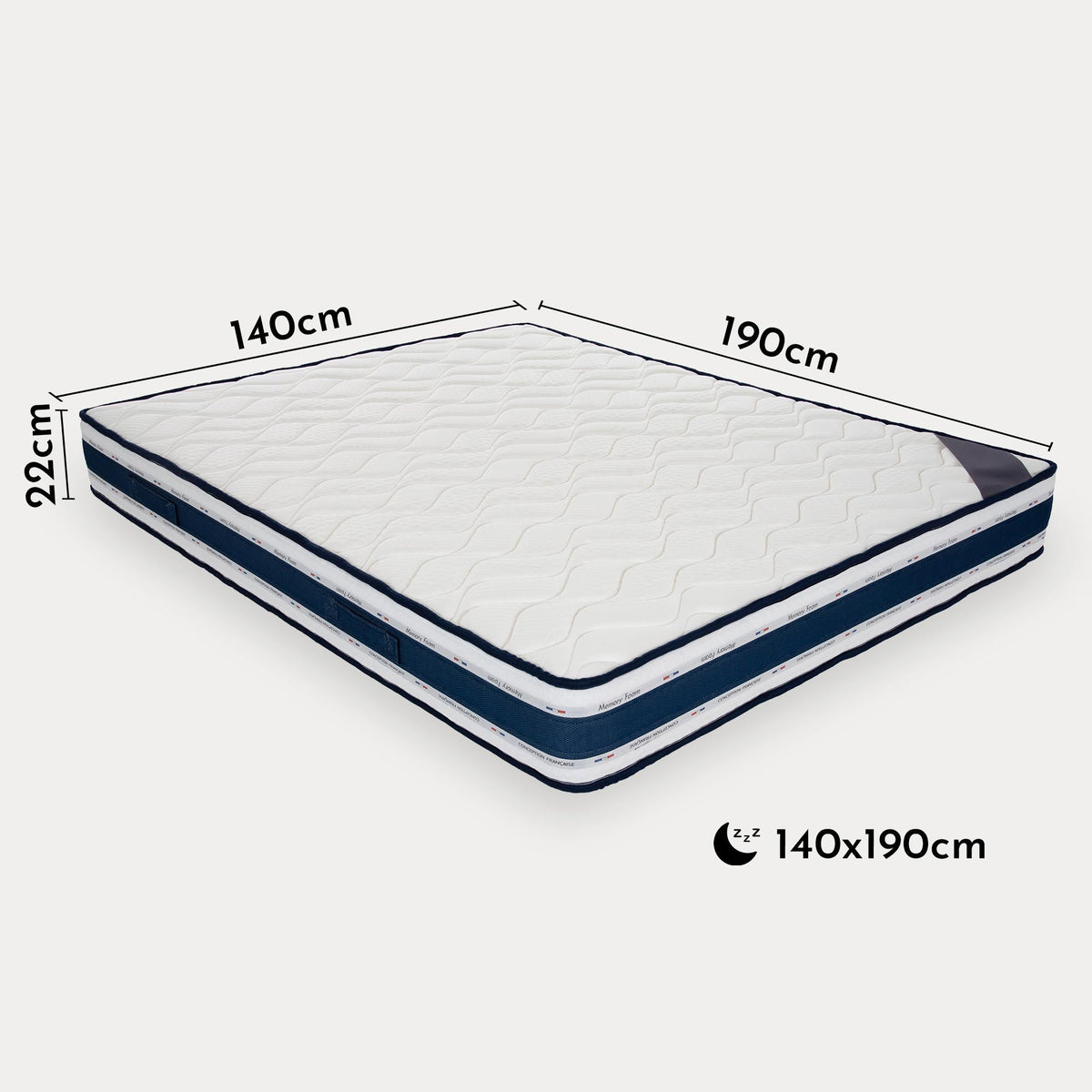 MATIAS Matelas mémoire de forme épaisseur 22 cm - 140x190 cm