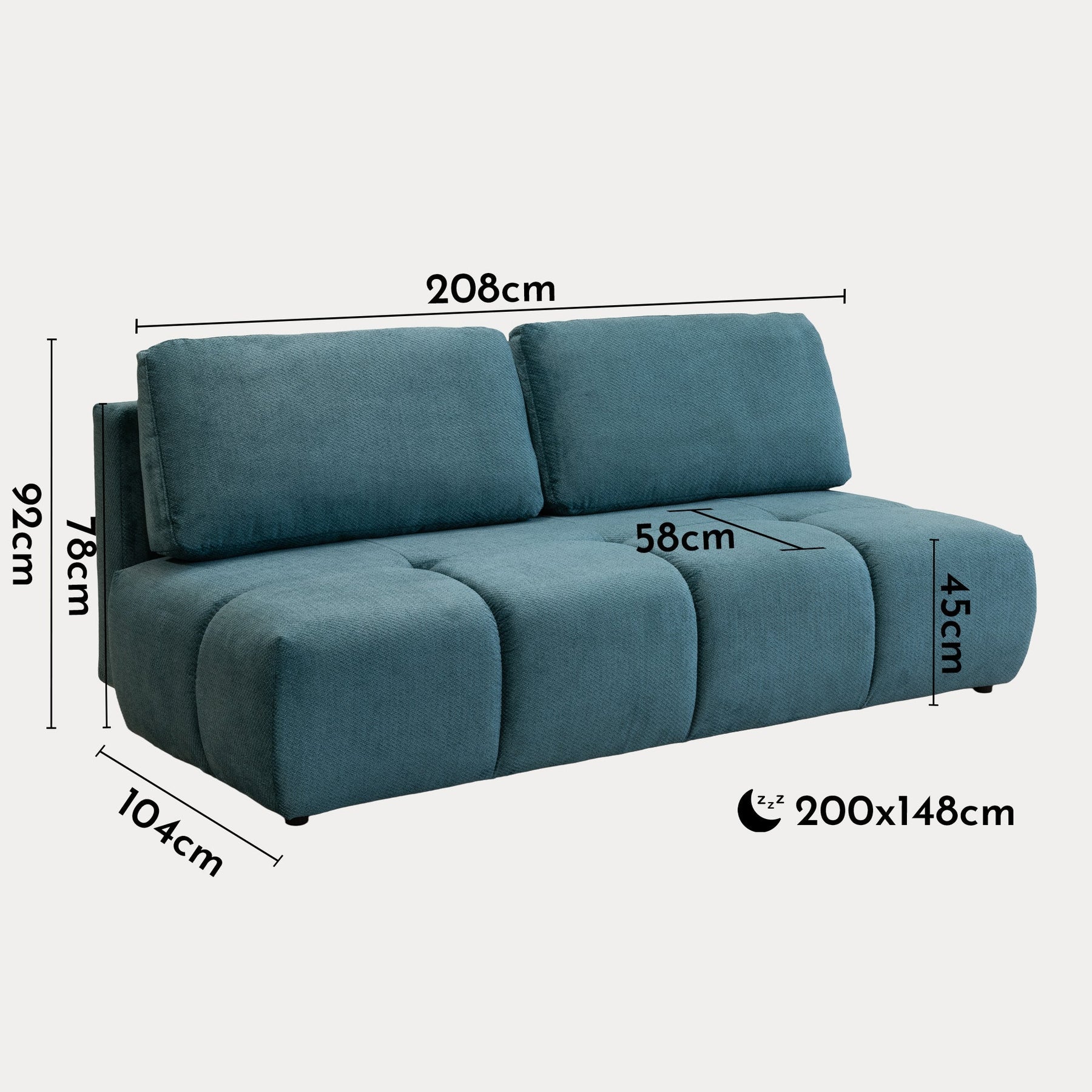 MELVA Canapé 3 places convertible avec coffre en tissu bleu