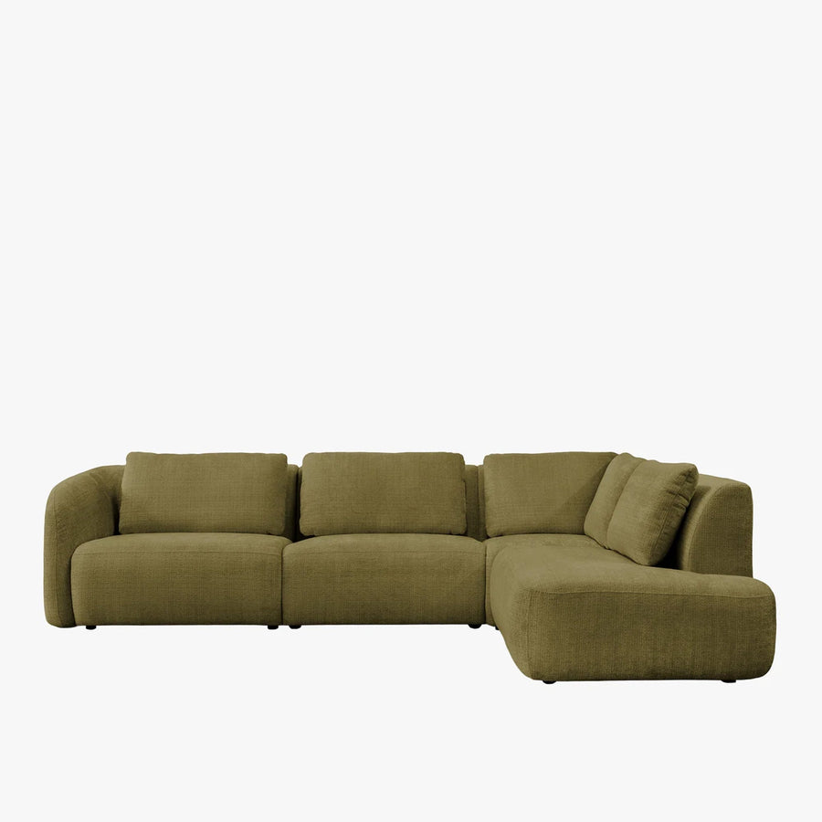 MERYA Canapé d'angle modulable en tissu vert olive - Angle droit