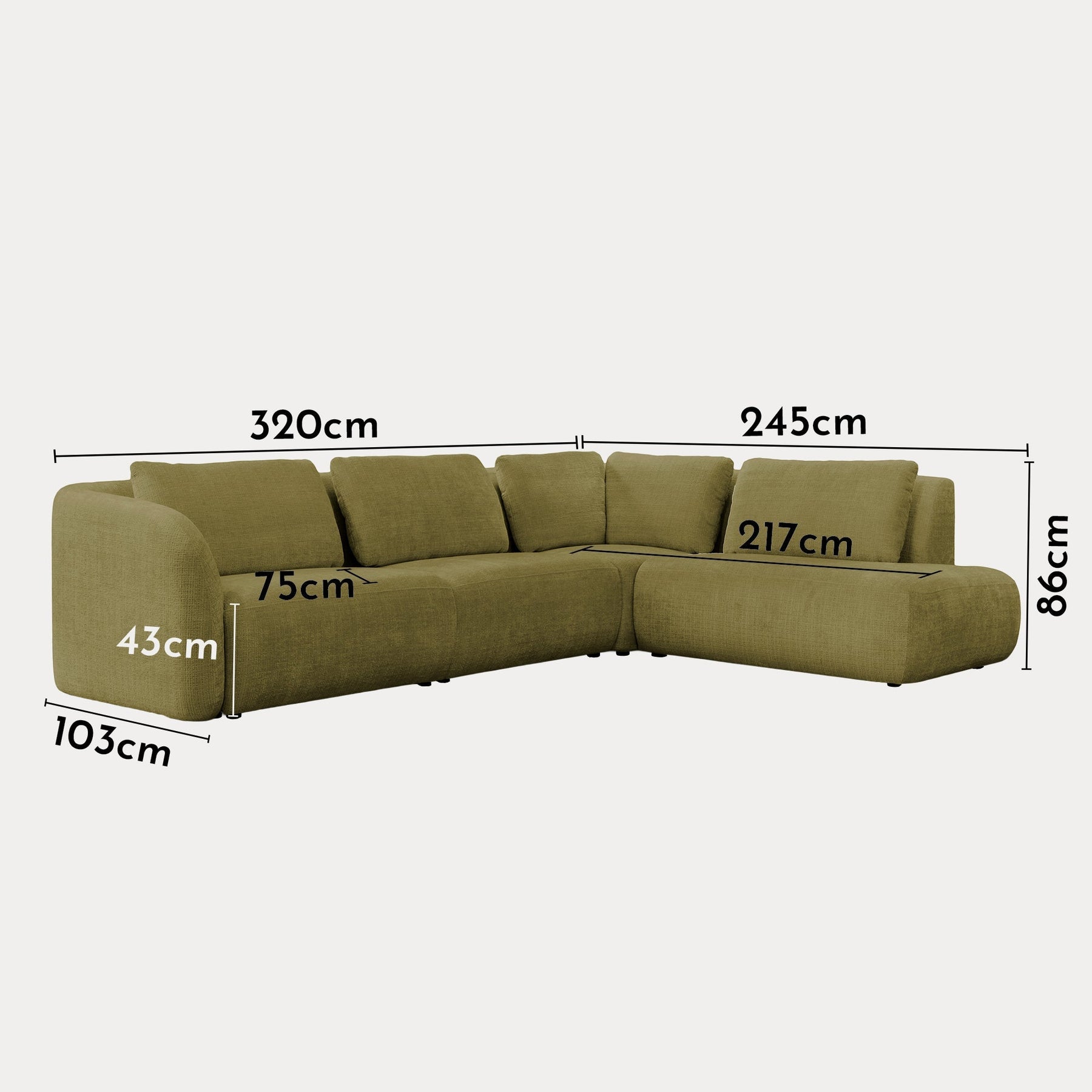 MERYA Canapé d'angle modulable en tissu vert olive - Angle droit