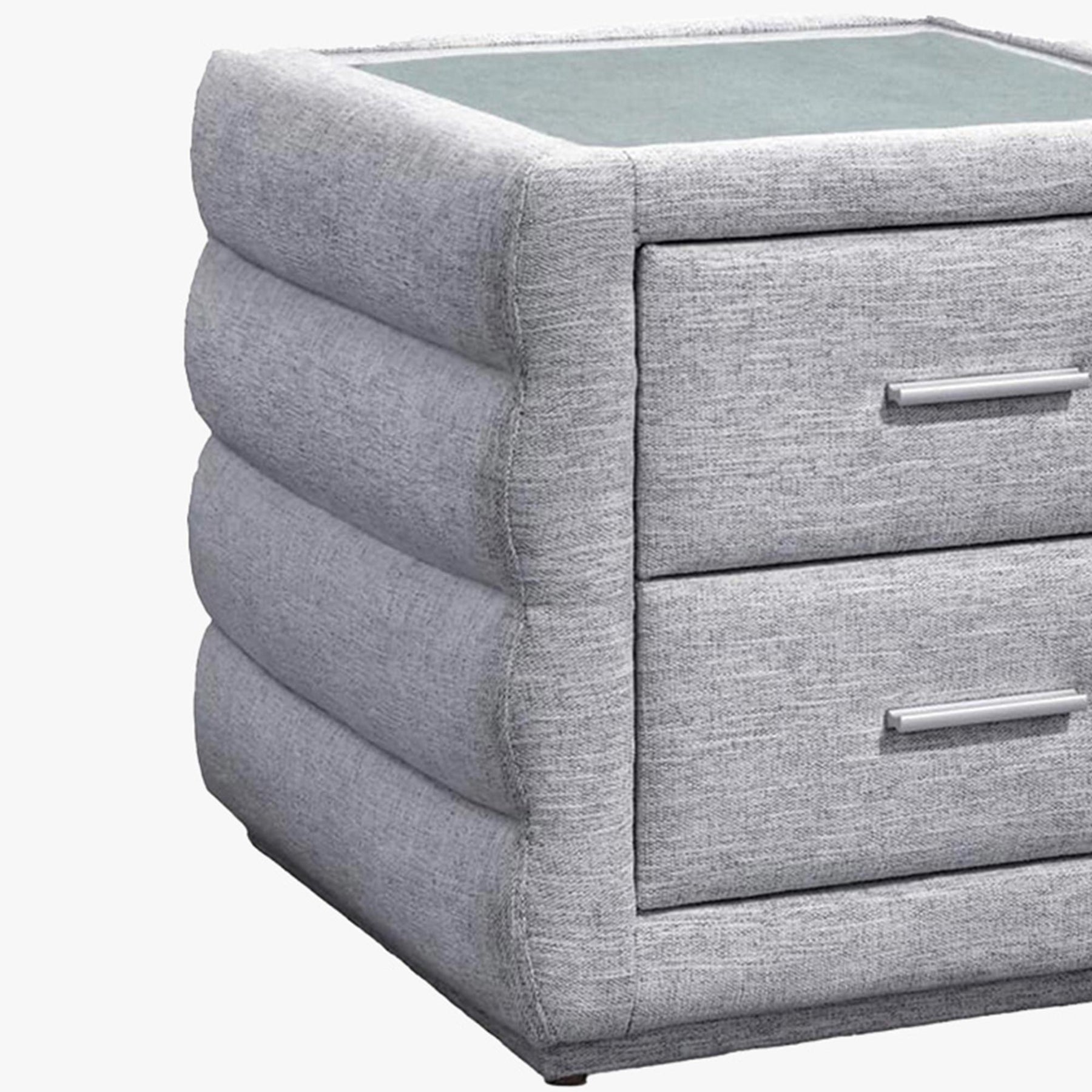 MEZZA Table de chevet 2 tiroirs tissu chiné gris