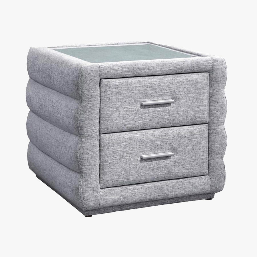 MEZZA Table de chevet 2 tiroirs tissu chiné gris