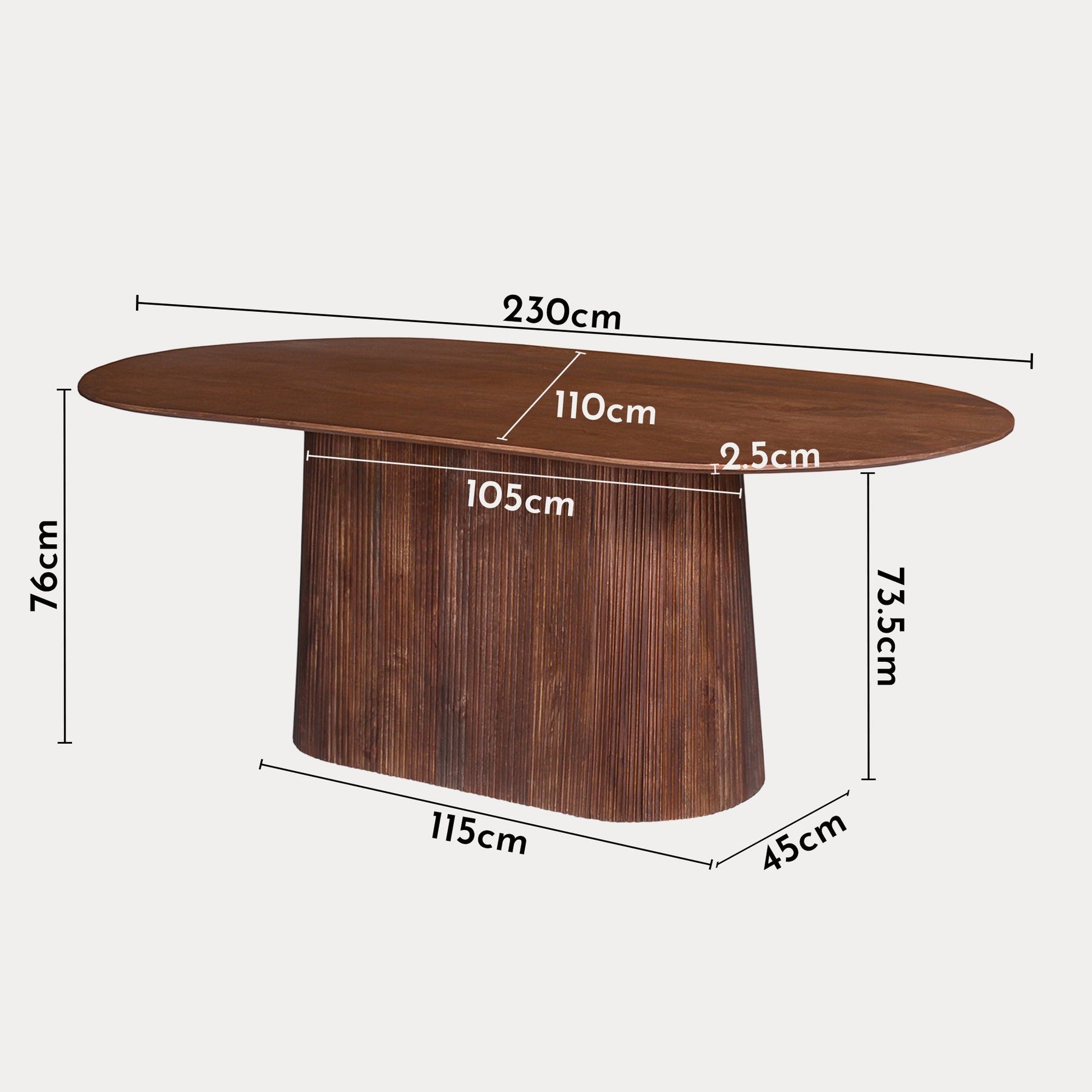 MIGUEL XL Table à manger ovale en bois de manguier brun clair 230 cm