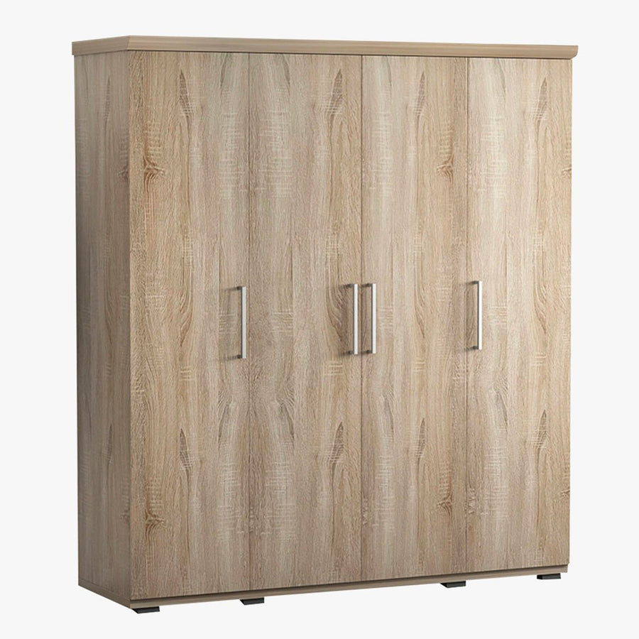 MIKE XXL Armoire 4 portes 7 étagères et penderie couleur chêne clair
