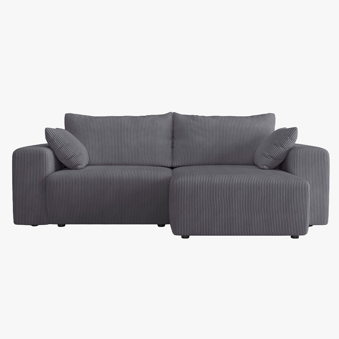 MILEA Canapé d'angle convertible et réversible en velours côtelé gris foncé