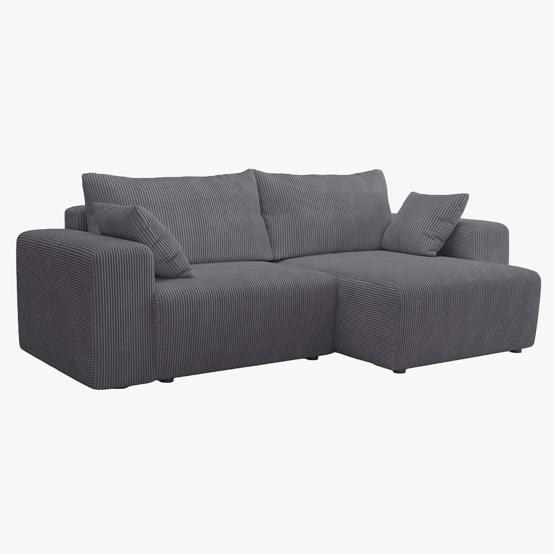 MILEA Canapé d'angle convertible et réversible en velours côtelé gris foncé