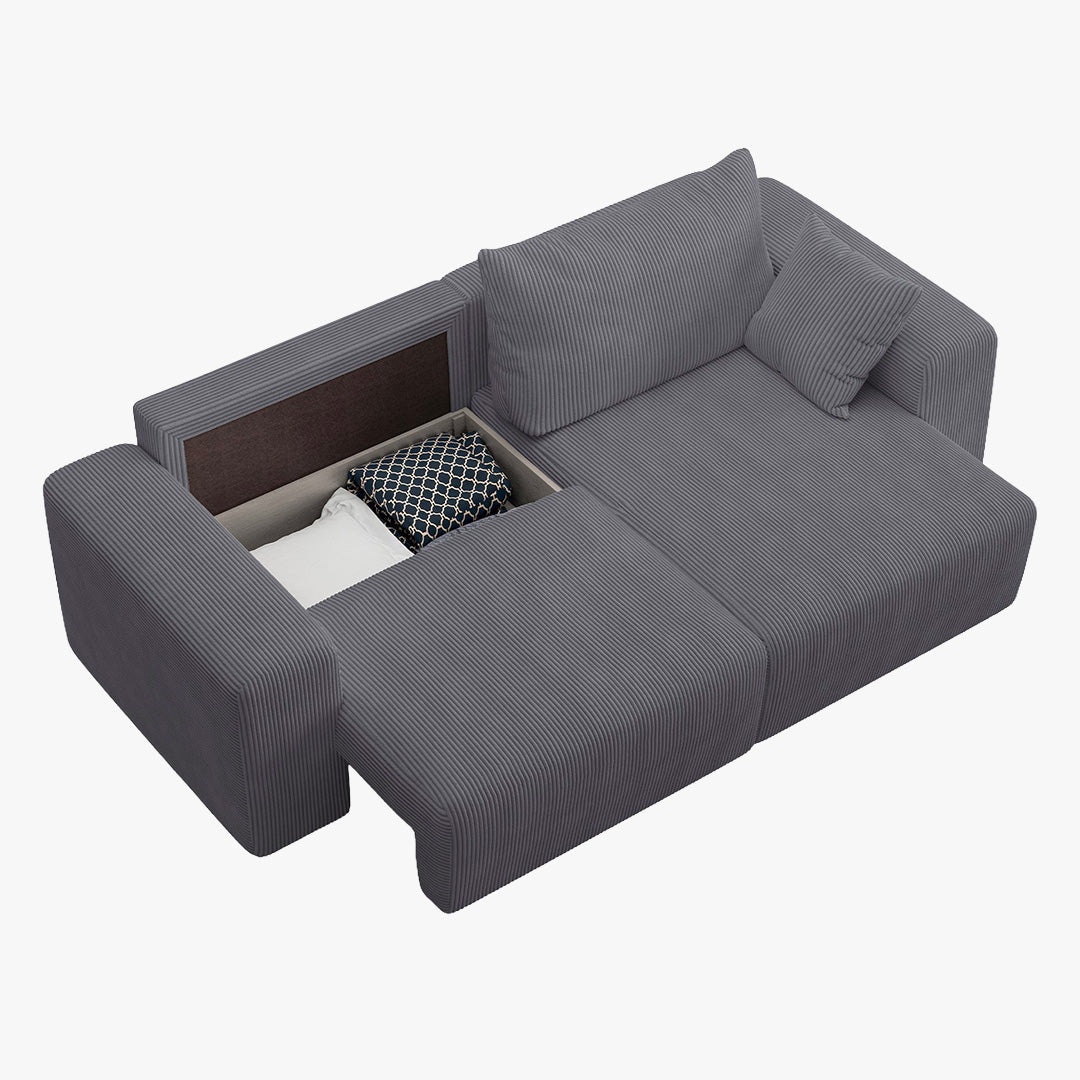 MILEA Canapé d'angle convertible et réversible en velours côtelé gris foncé