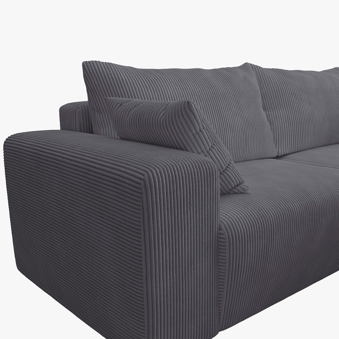 MILEA Canapé d'angle convertible et réversible en velours côtelé gris foncé