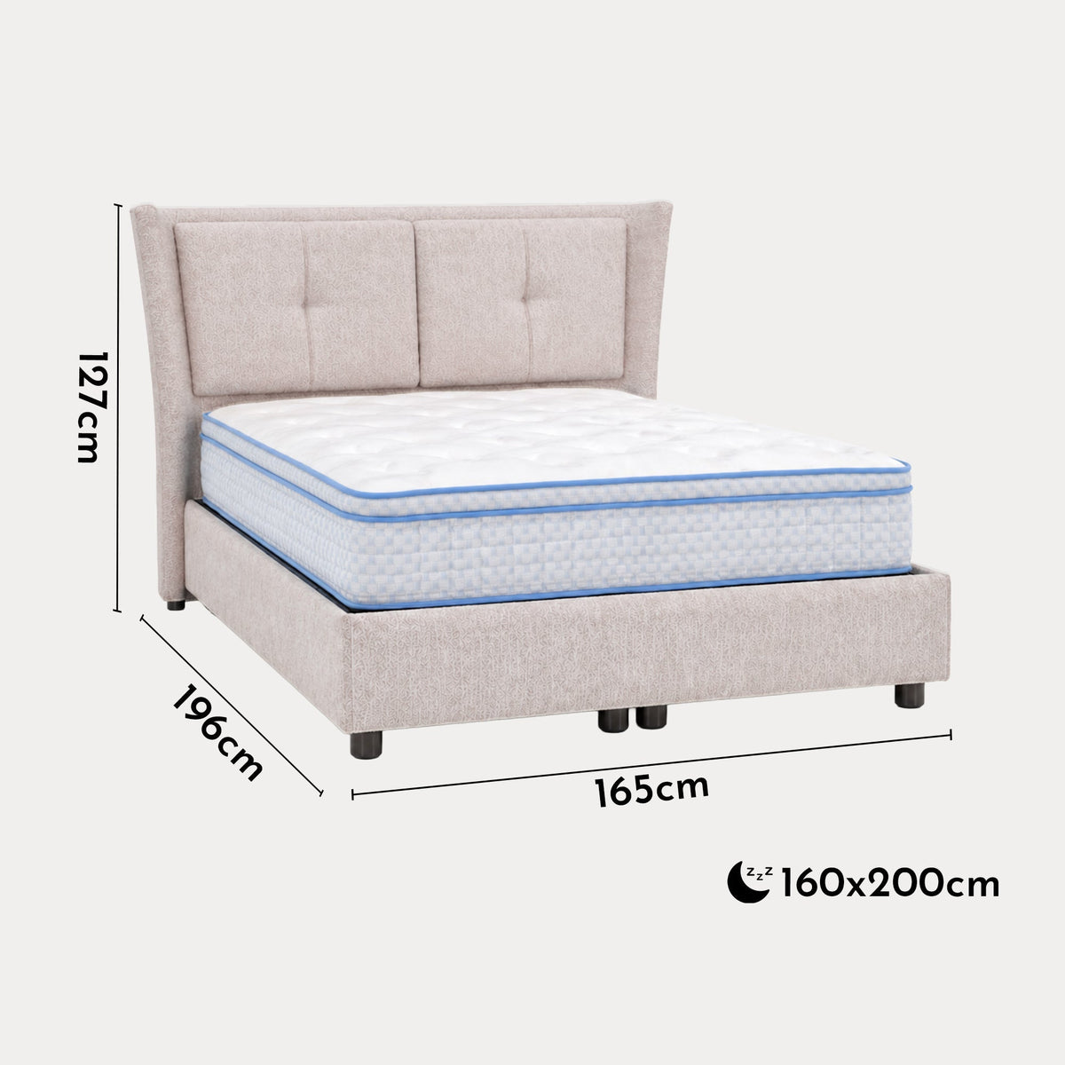 MILIA Lit coffre en tissu beige 160x200 cm