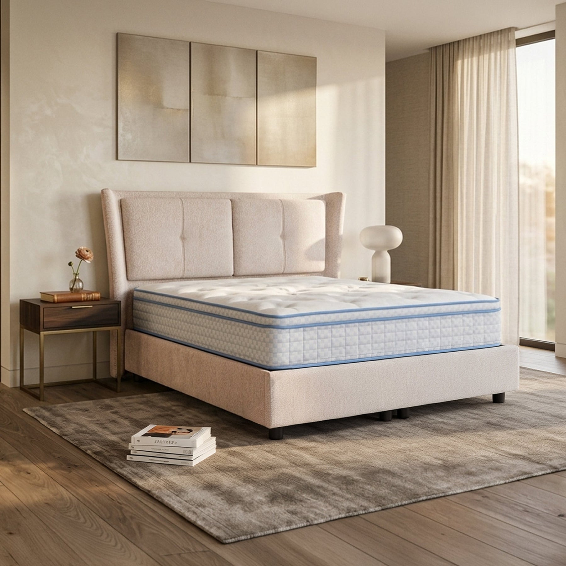 MILIA Lit coffre en tissu beige 160x200 cm