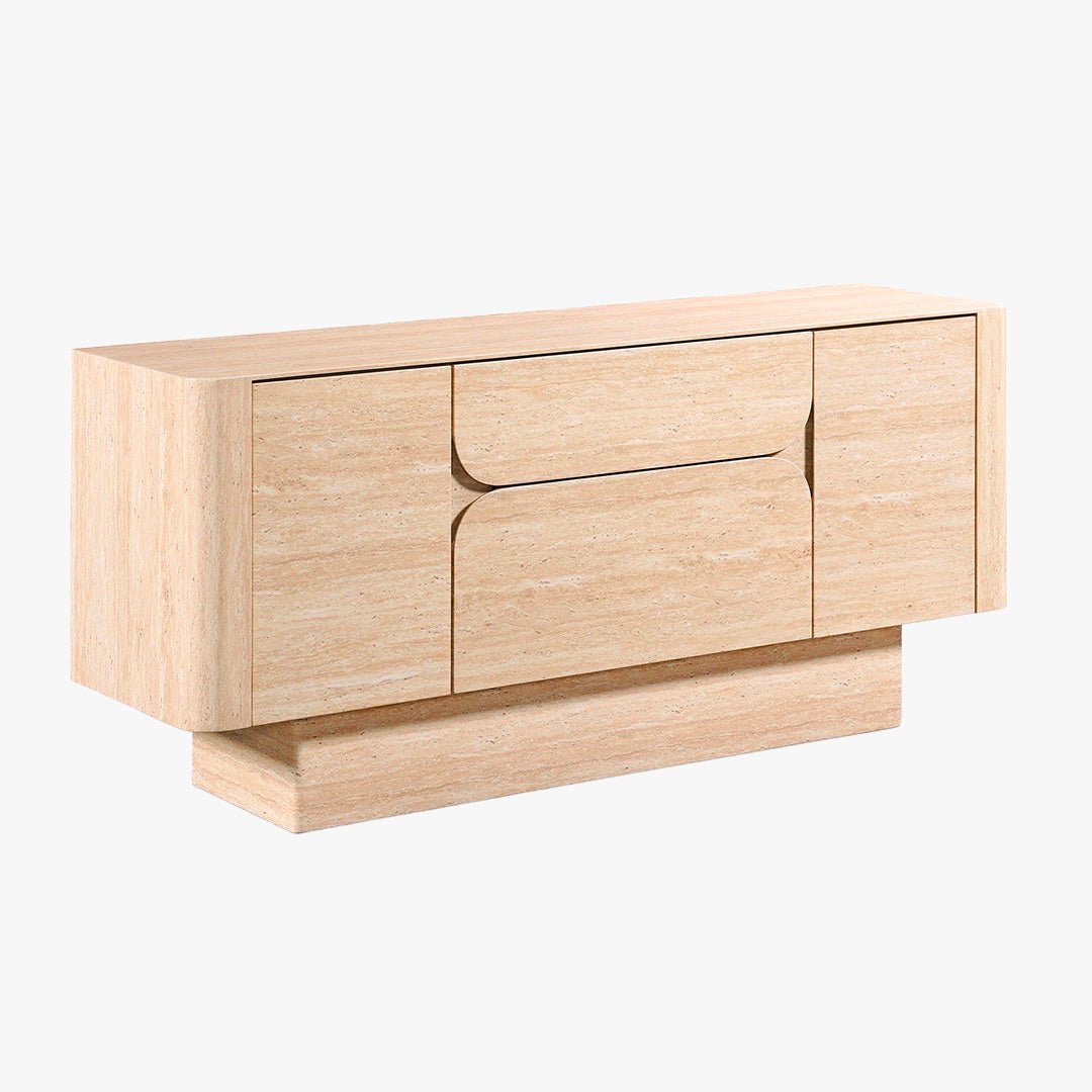 MIRA Buffet enfilade 2 portes 2 tiroirs marbre d'ingénierie couleur travertin