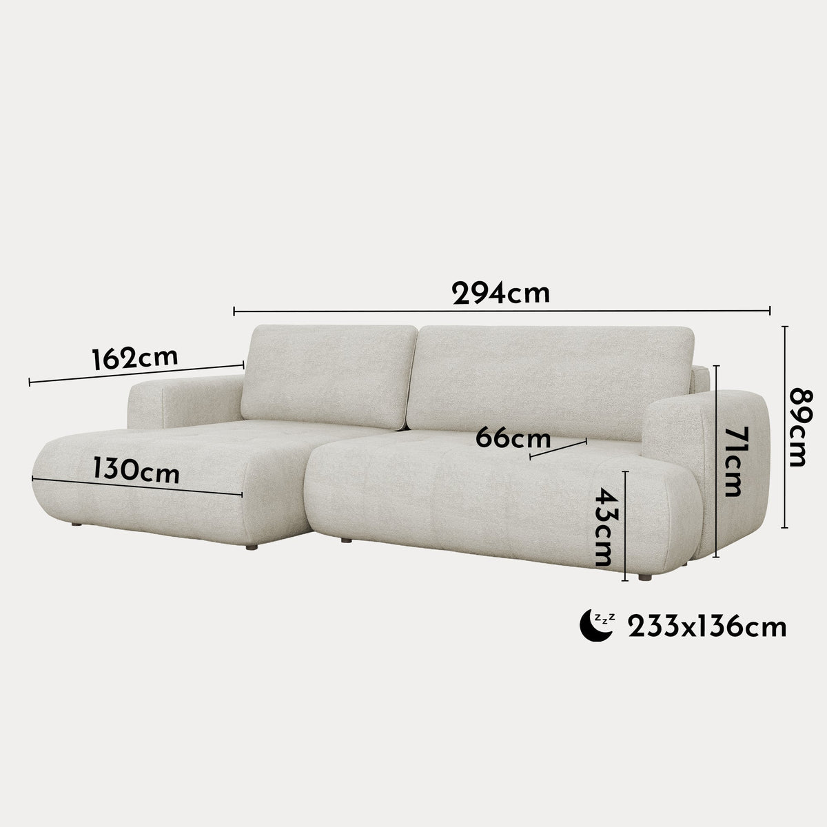 MIREL Canapé d'angle convertible en tissu écru - Angle gauche