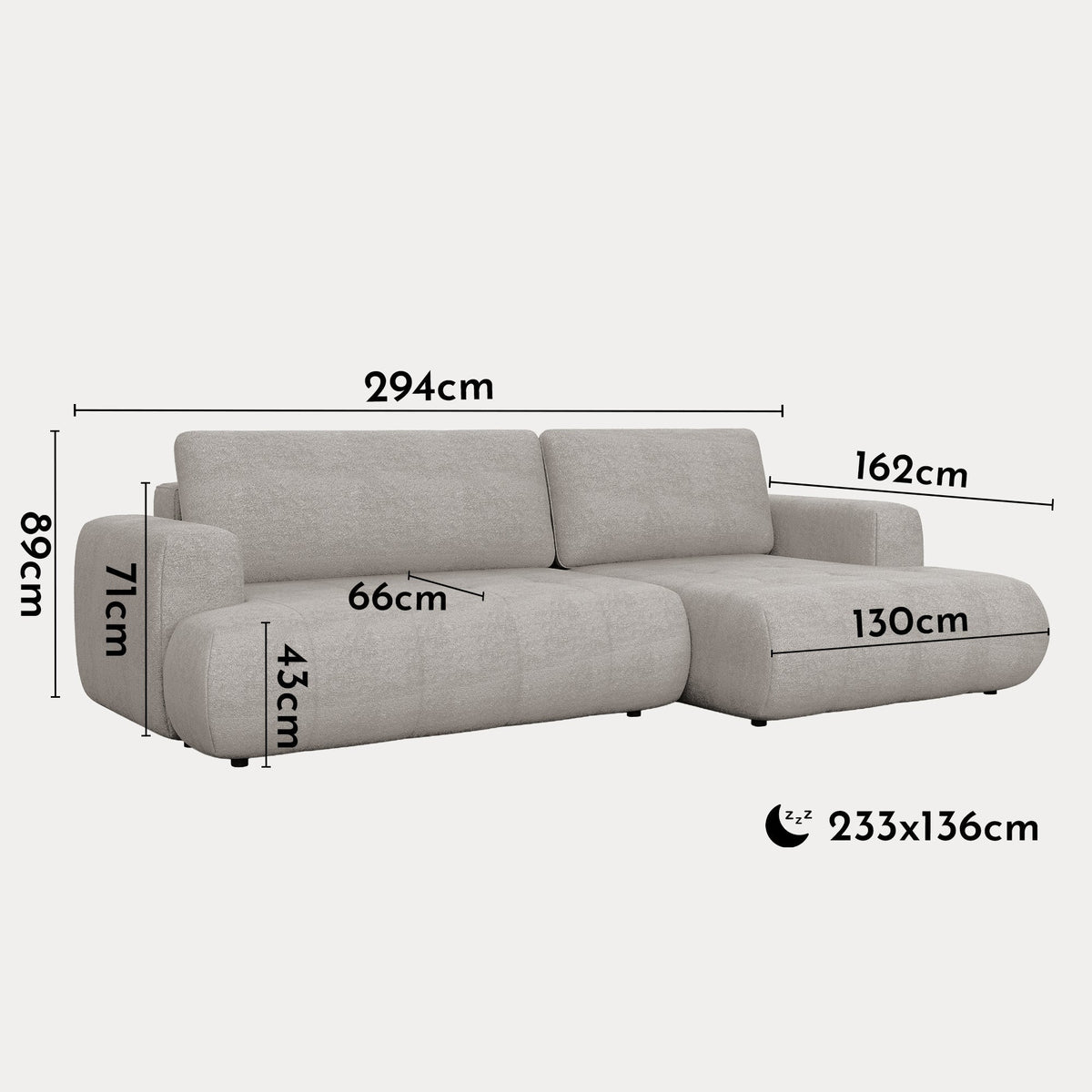 MIREL Canapé d'angle convertible en tissu taupe - Angle droit