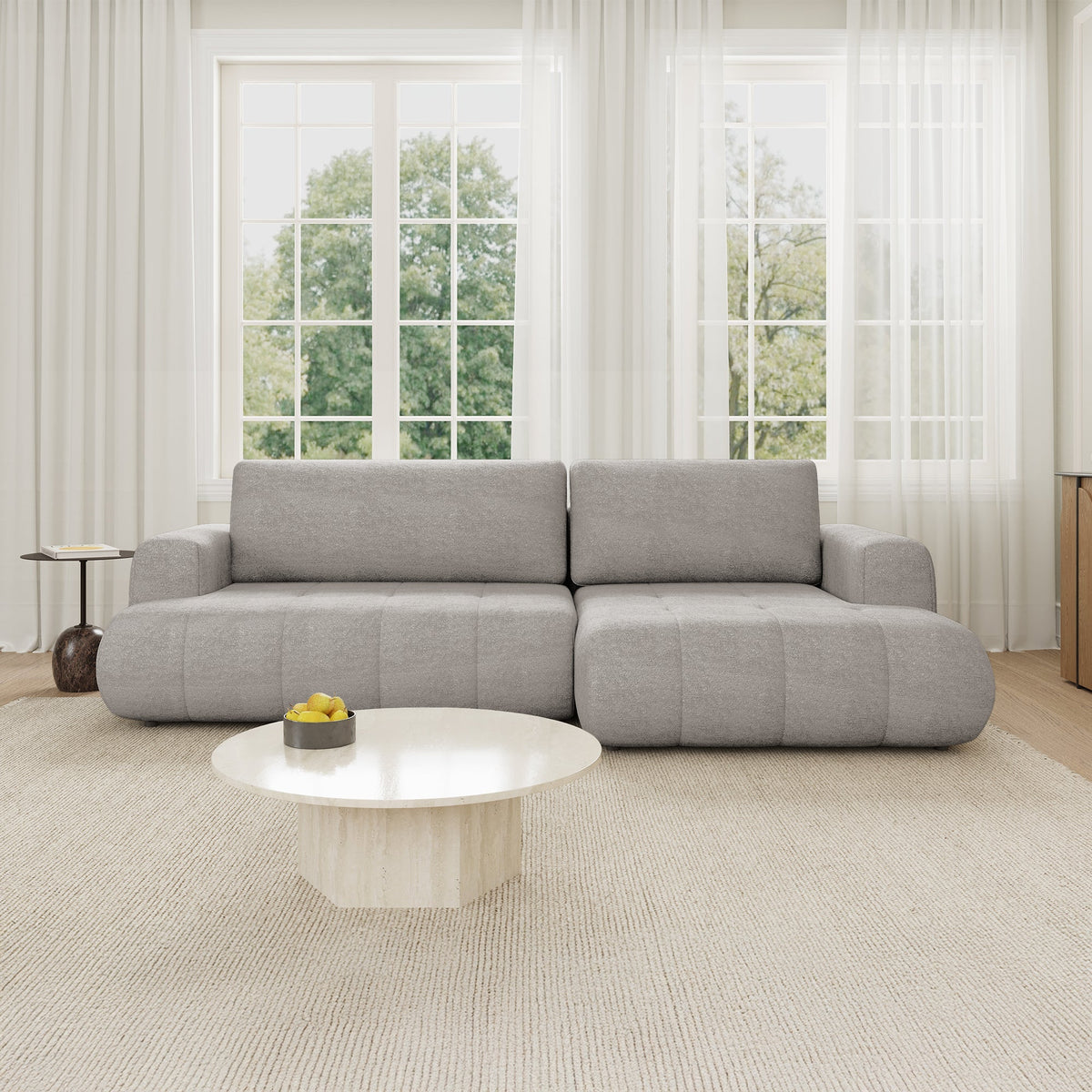 MIREL Canapé d'angle convertible en tissu taupe - Angle droit