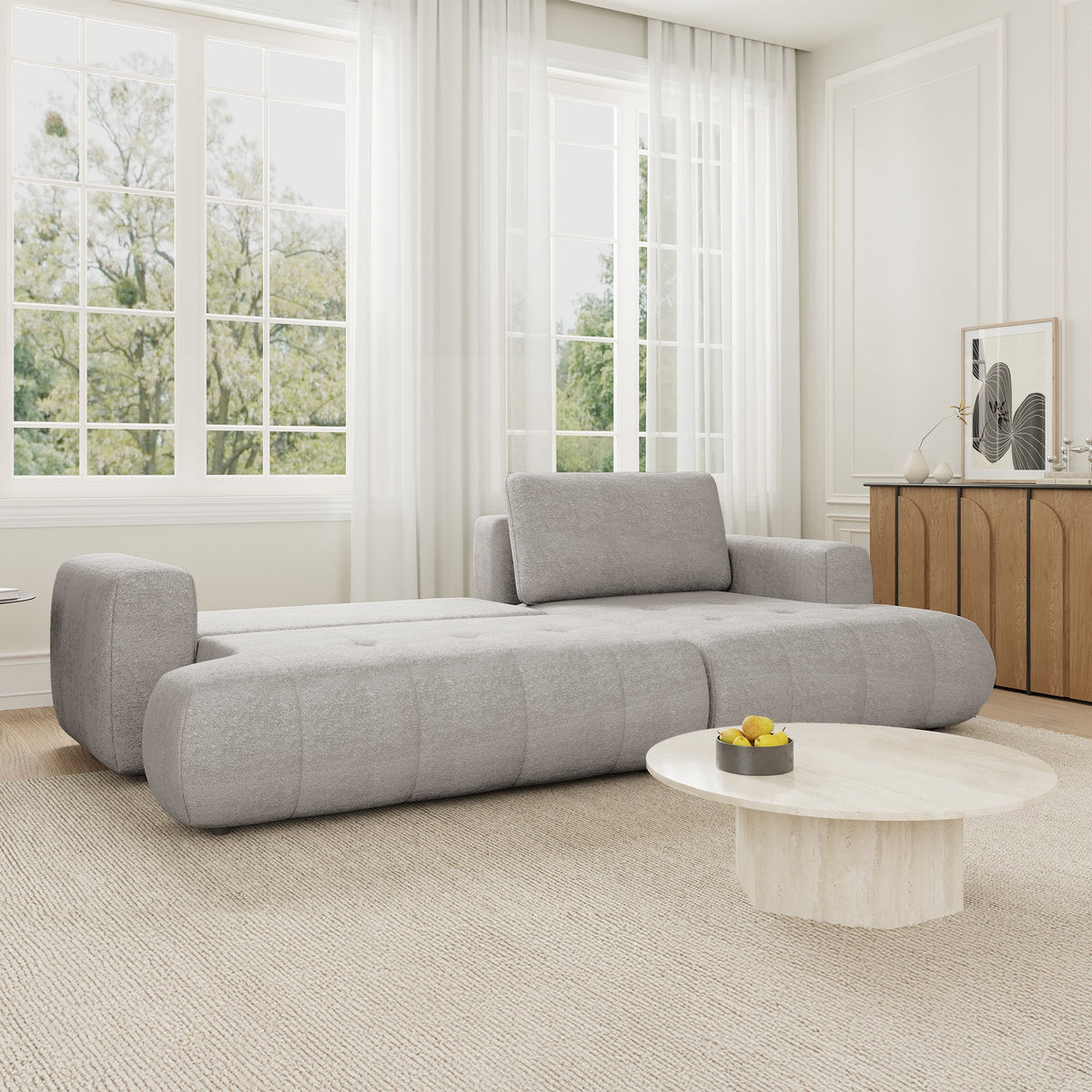 MIREL Canapé d'angle convertible en tissu taupe - Angle droit