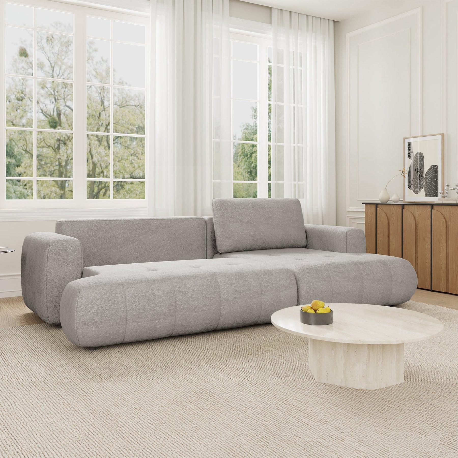 MIREL Canapé d'angle convertible en tissu taupe - Angle droit