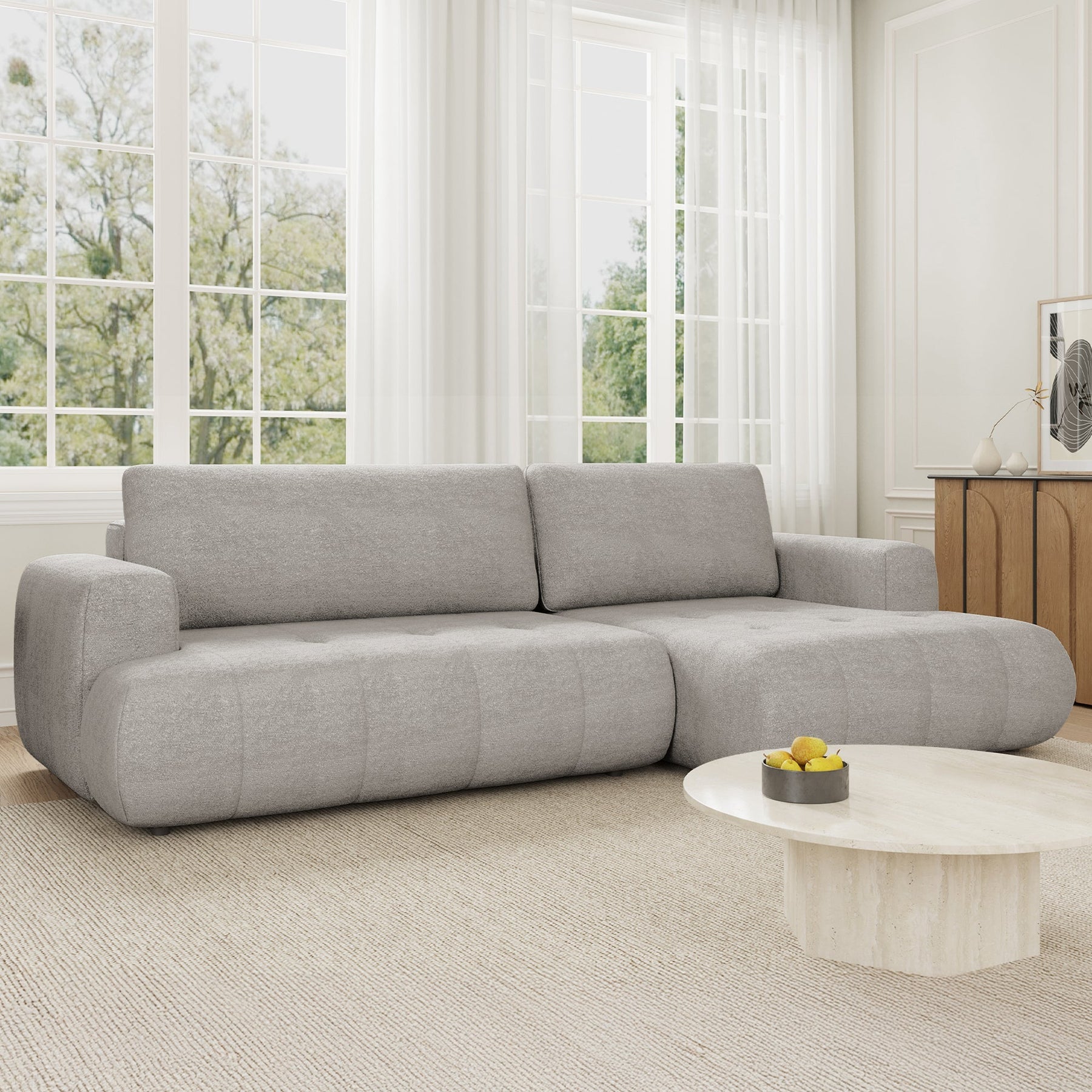 MIREL Canapé d'angle convertible en tissu taupe - Angle droit