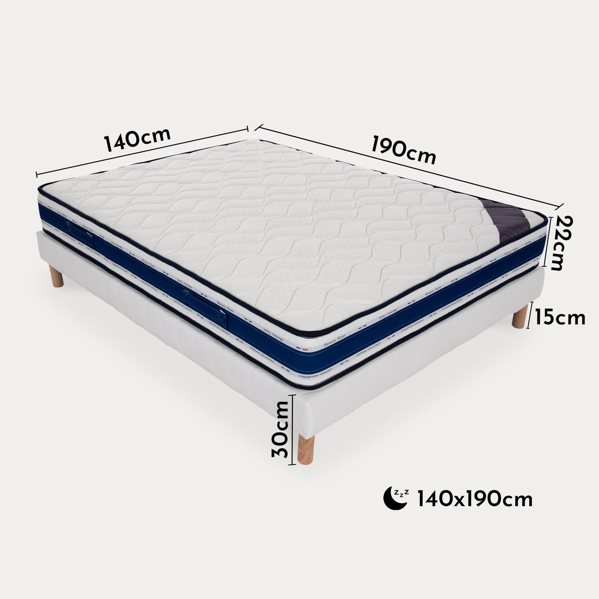 MOON Ensemble sommier+matelas 22 cm 140x190