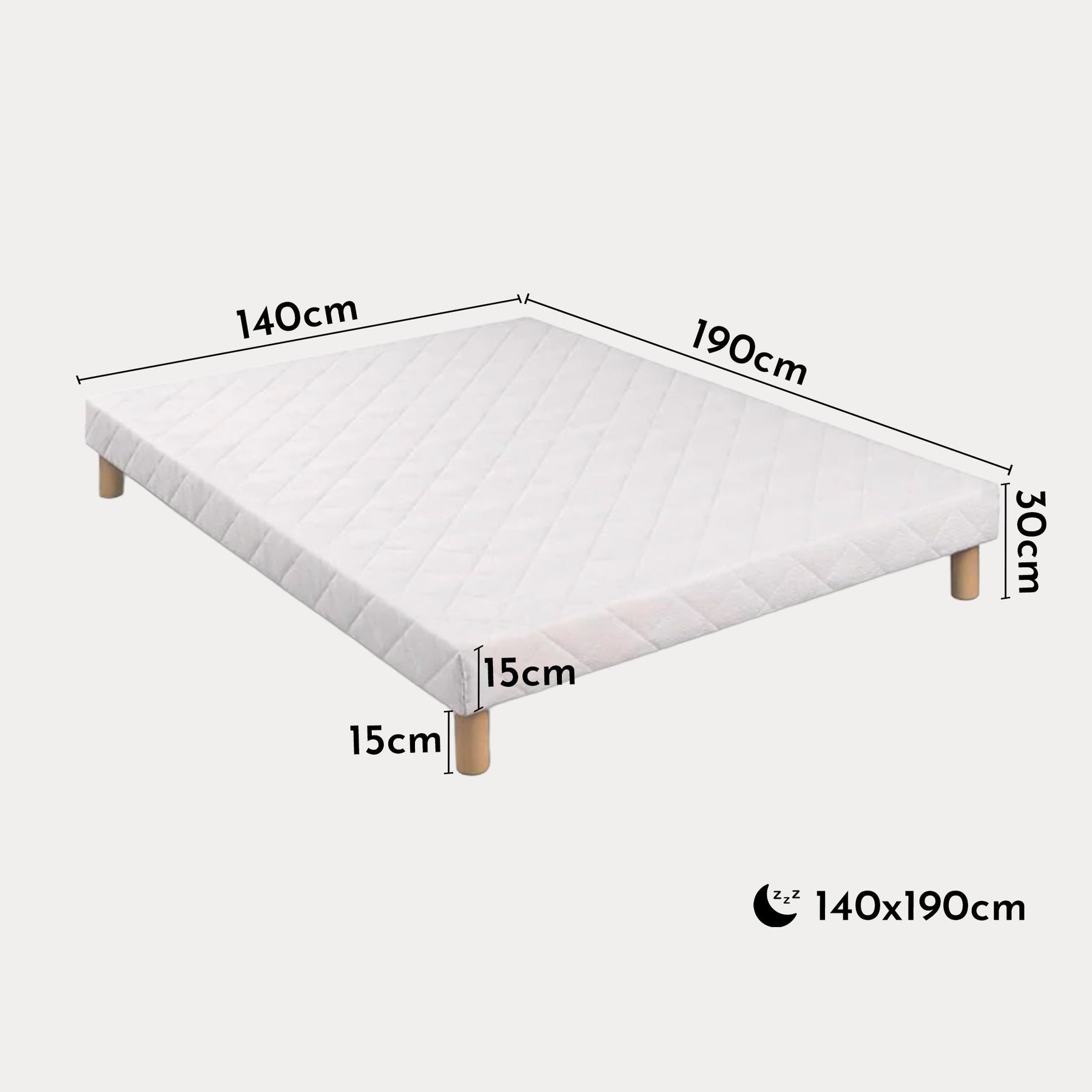 MOONLIGHT Sommier 140x190 + 4 pieds