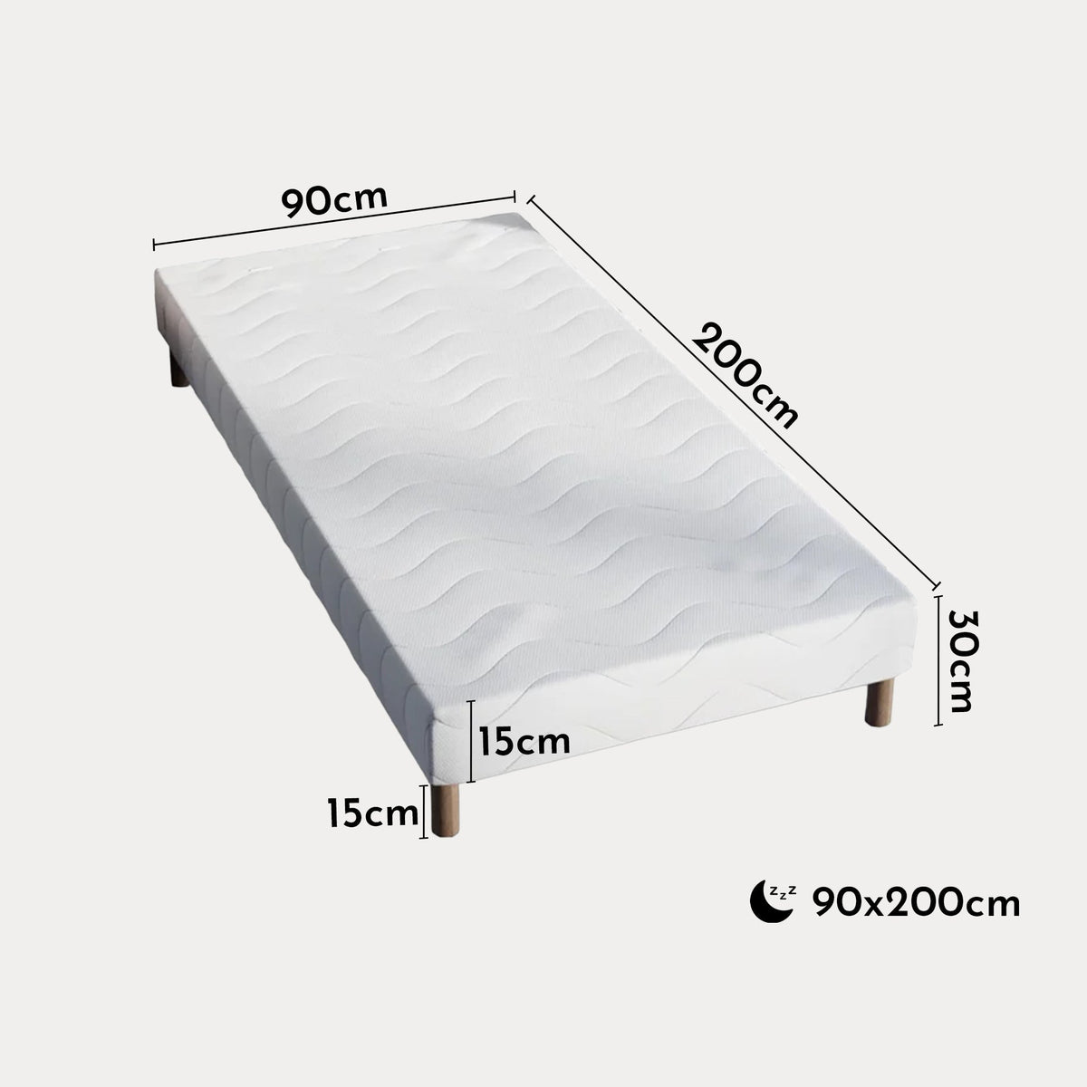 MOONLIGHT Sommier 90x200 + 4 pieds