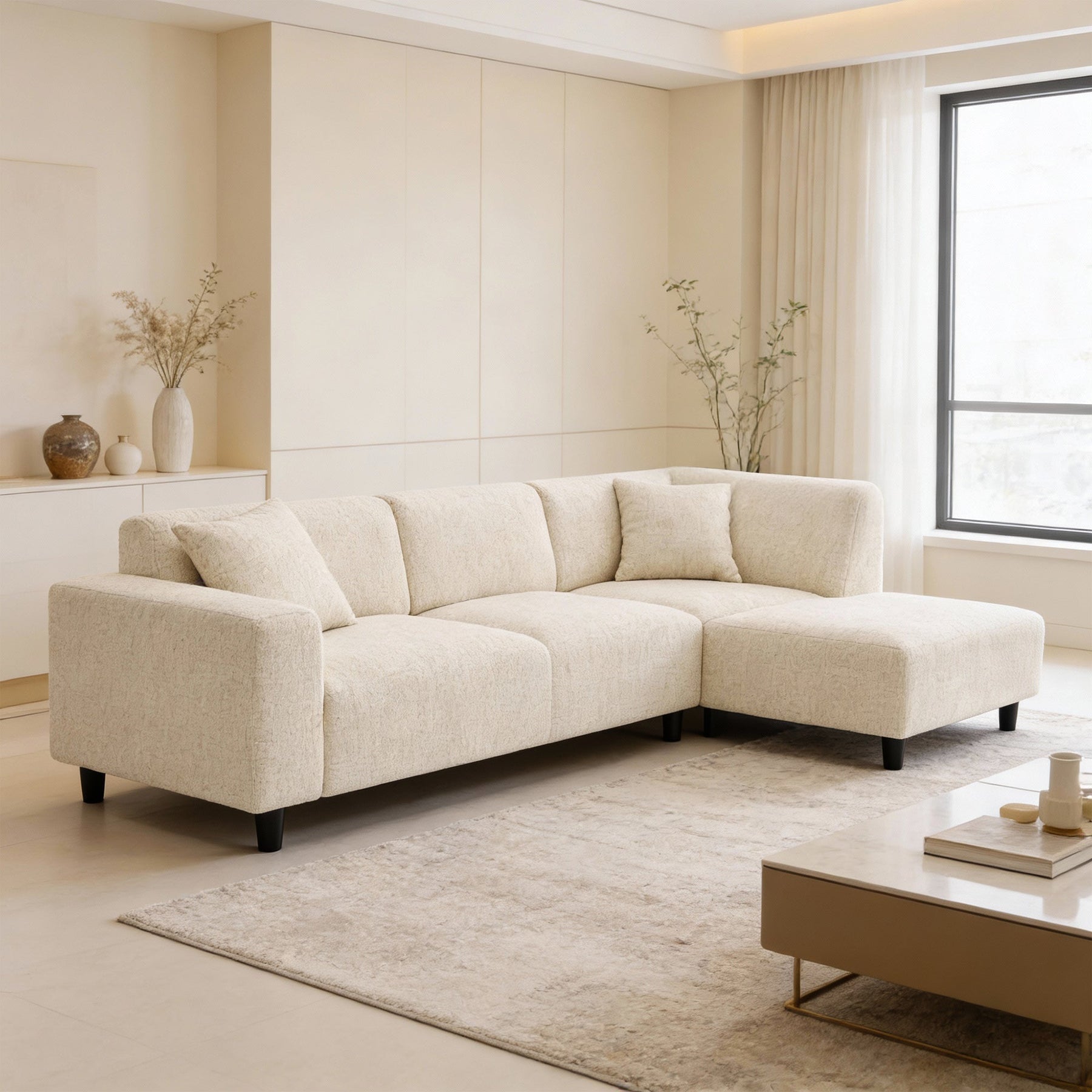 MUNICH Canapé d'angle en tissu beige - Angle droit