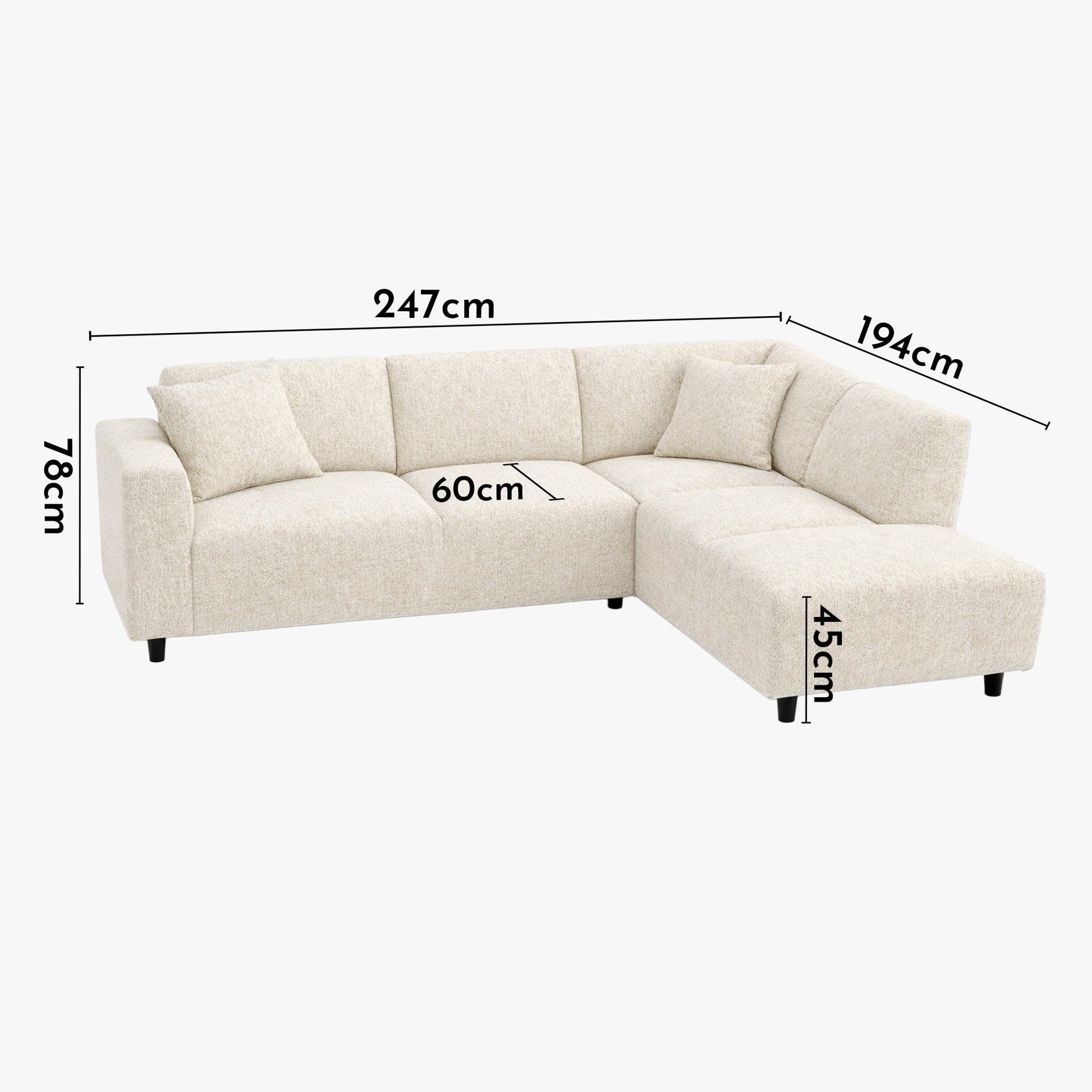 MUNICH Canapé d'angle en tissu beige - Angle droit