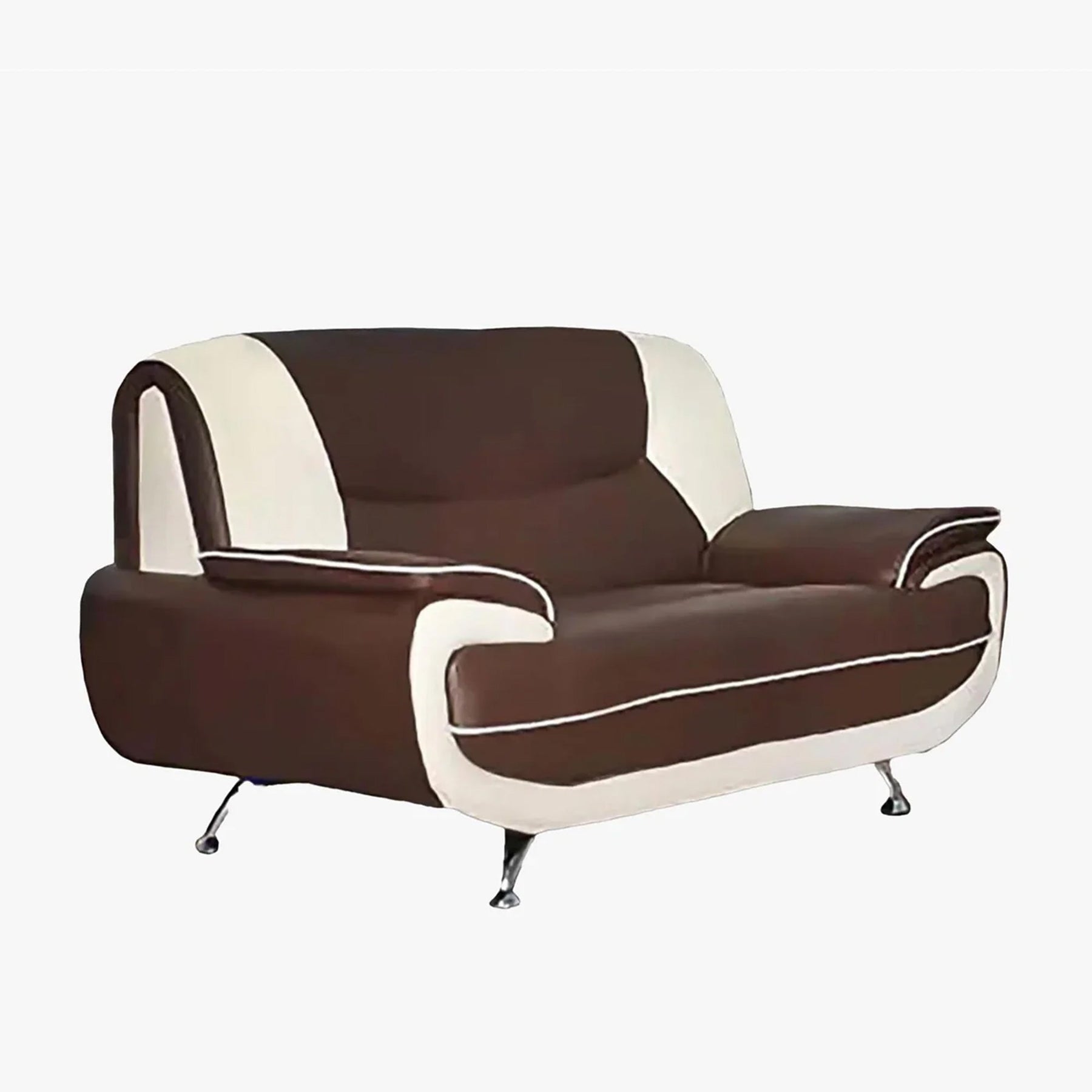 MUZA Canapé design 2 places en simili cuir marron et blanc