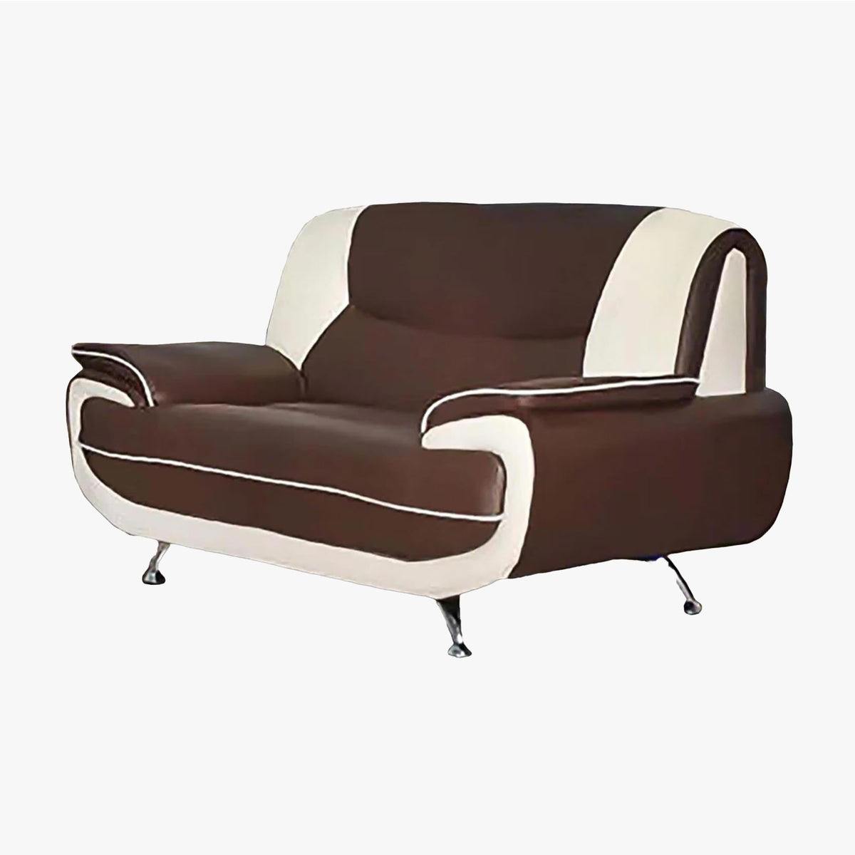 MUZA Canapé design 2 places en simili cuir marron et blanc