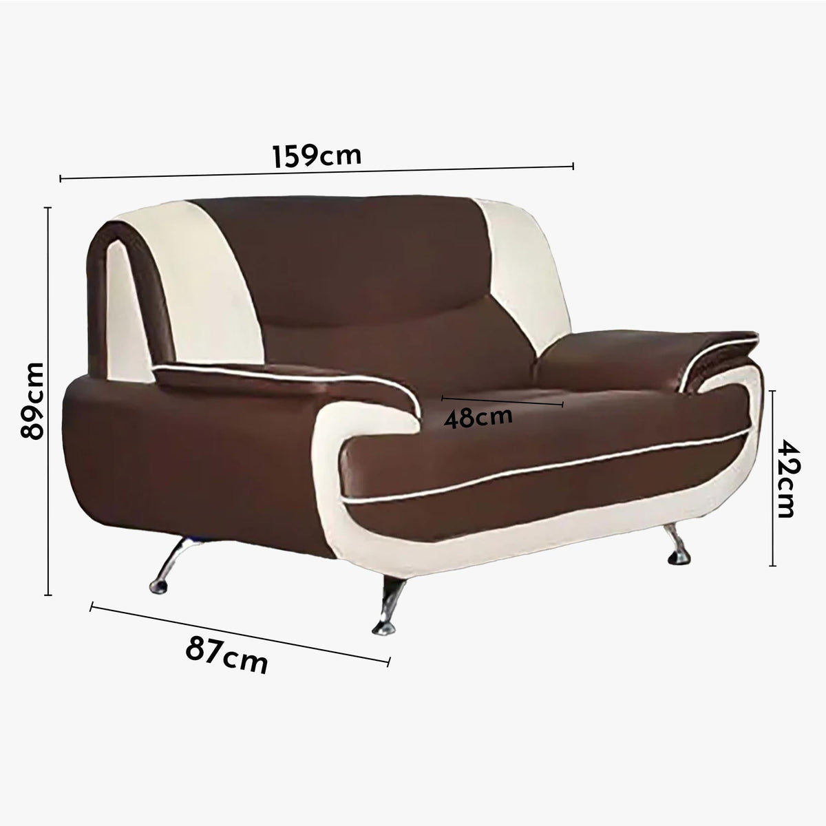 MUZA Canapé design 2 places en simili cuir marron et blanc