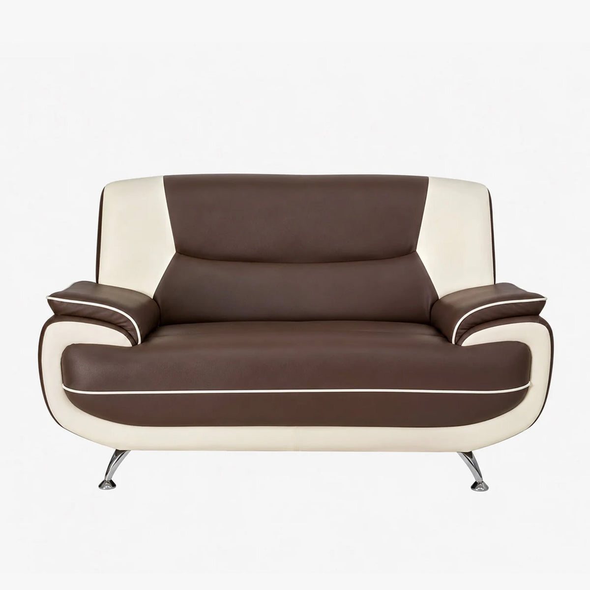 MUZA Canapé design 2 places en simili cuir marron et blanc
