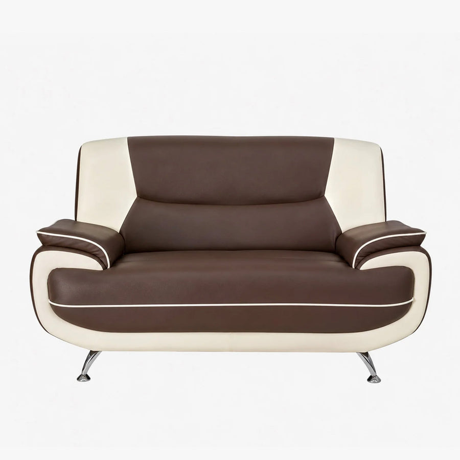 MUZA Canapé design 2 places en simili cuir marron et blanc
