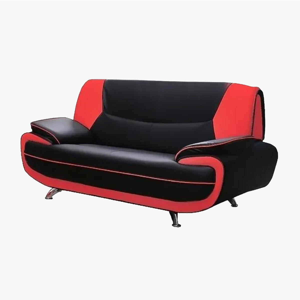 MUZA Canapé design 3 places en simili cuir noir et rouge
