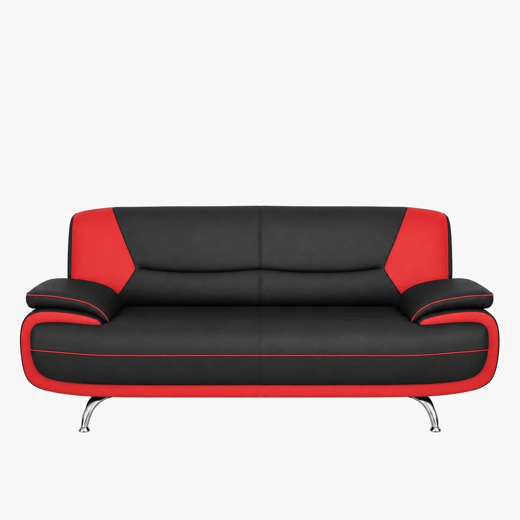 MUZA Canapé design 3 places en simili cuir noir et rouge