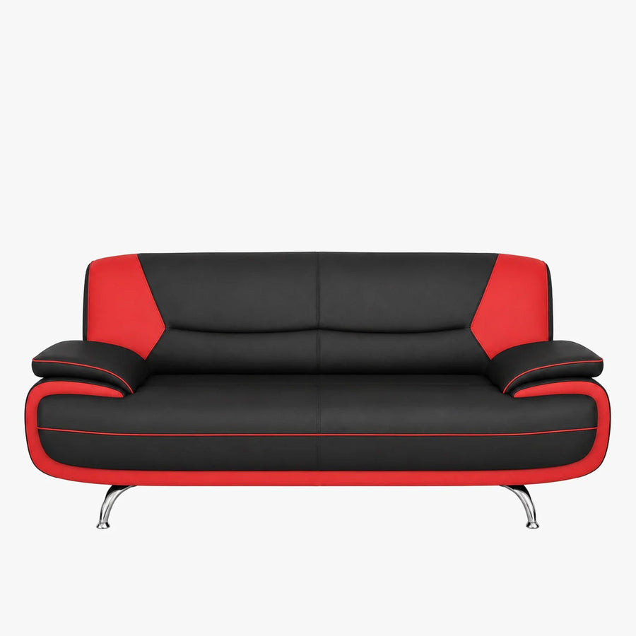 MUZA Canapé design 3 places en simili cuir noir et rouge