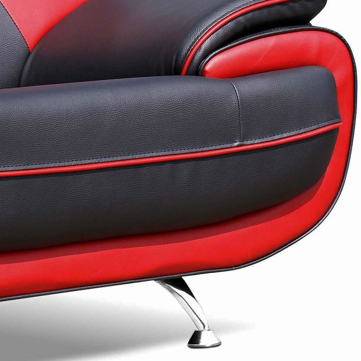 MUZA Canapé design 3 places en simili cuir noir et rouge