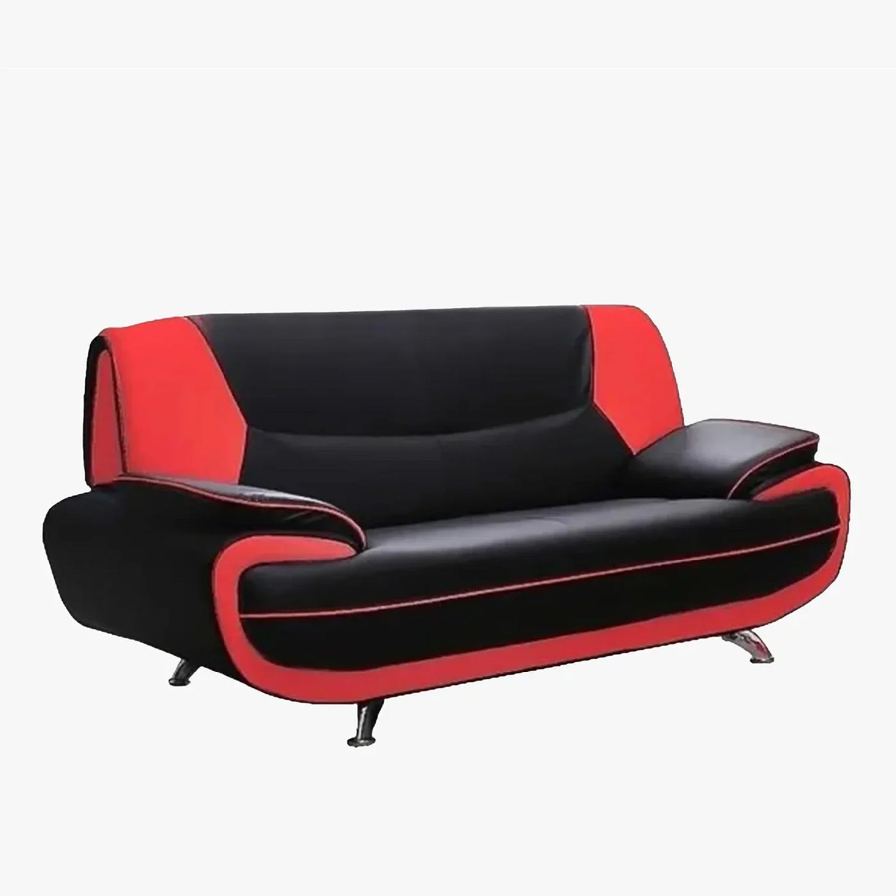 MUZA Canapé design 3 places en simili cuir noir et rouge