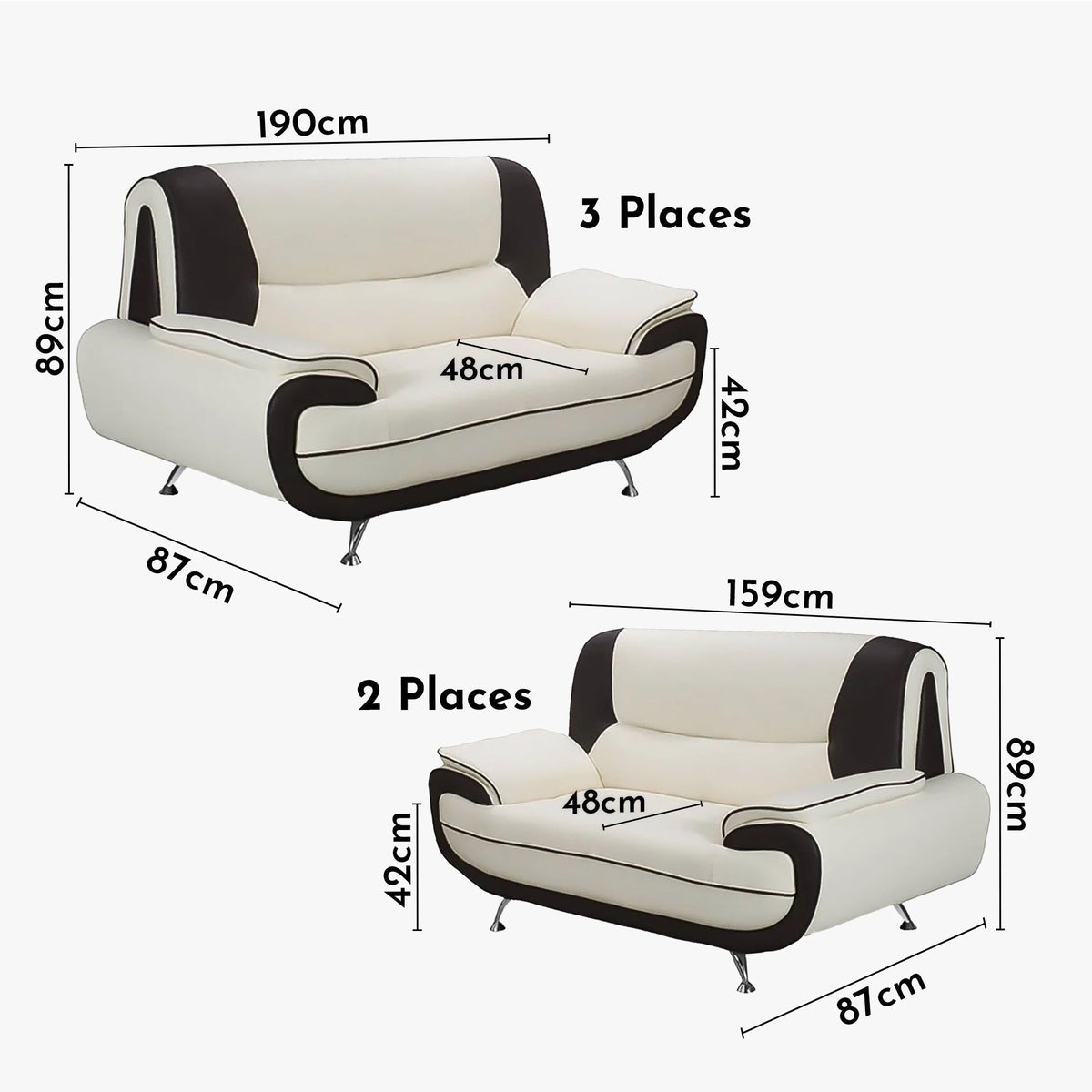 MUZA Ensemble canapé design en simili cuir blanc et noir