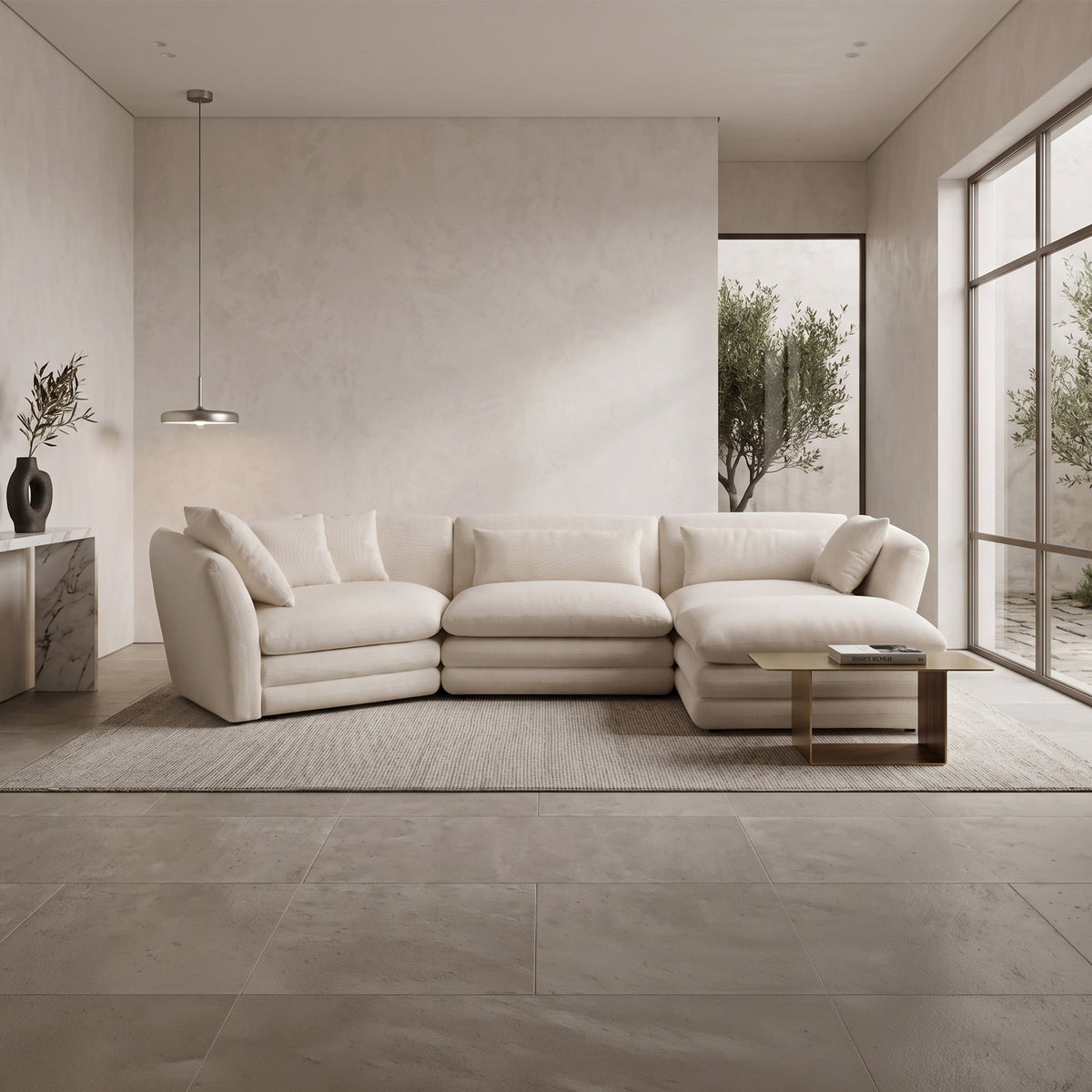 NATALIA Canapé d'angle modulable et réversible en tissu beige
