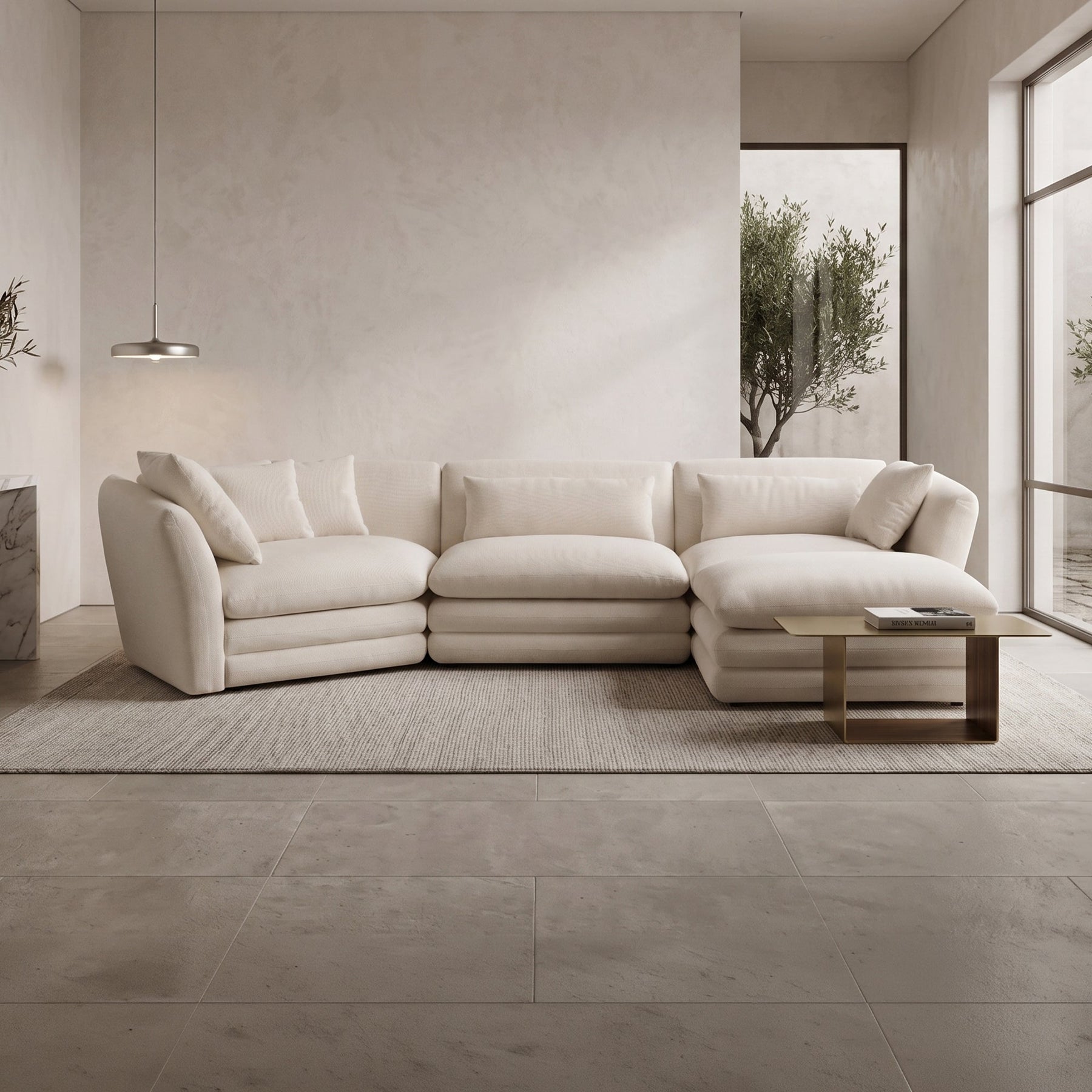 NATALIA Canapé d'angle modulable et réversible en tissu beige