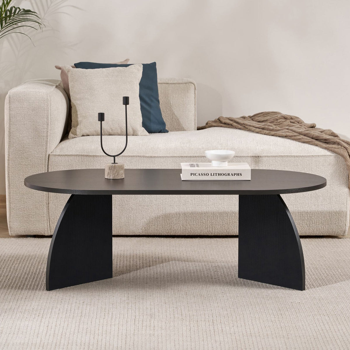 NAYALI Table basse ovale couleur bois noir 120 cm