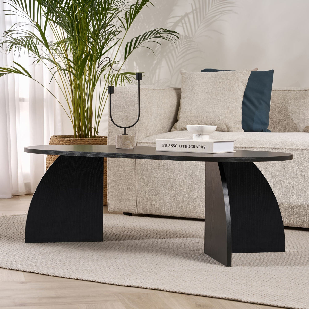 NAYALI Table basse ovale couleur bois noir 120 cm