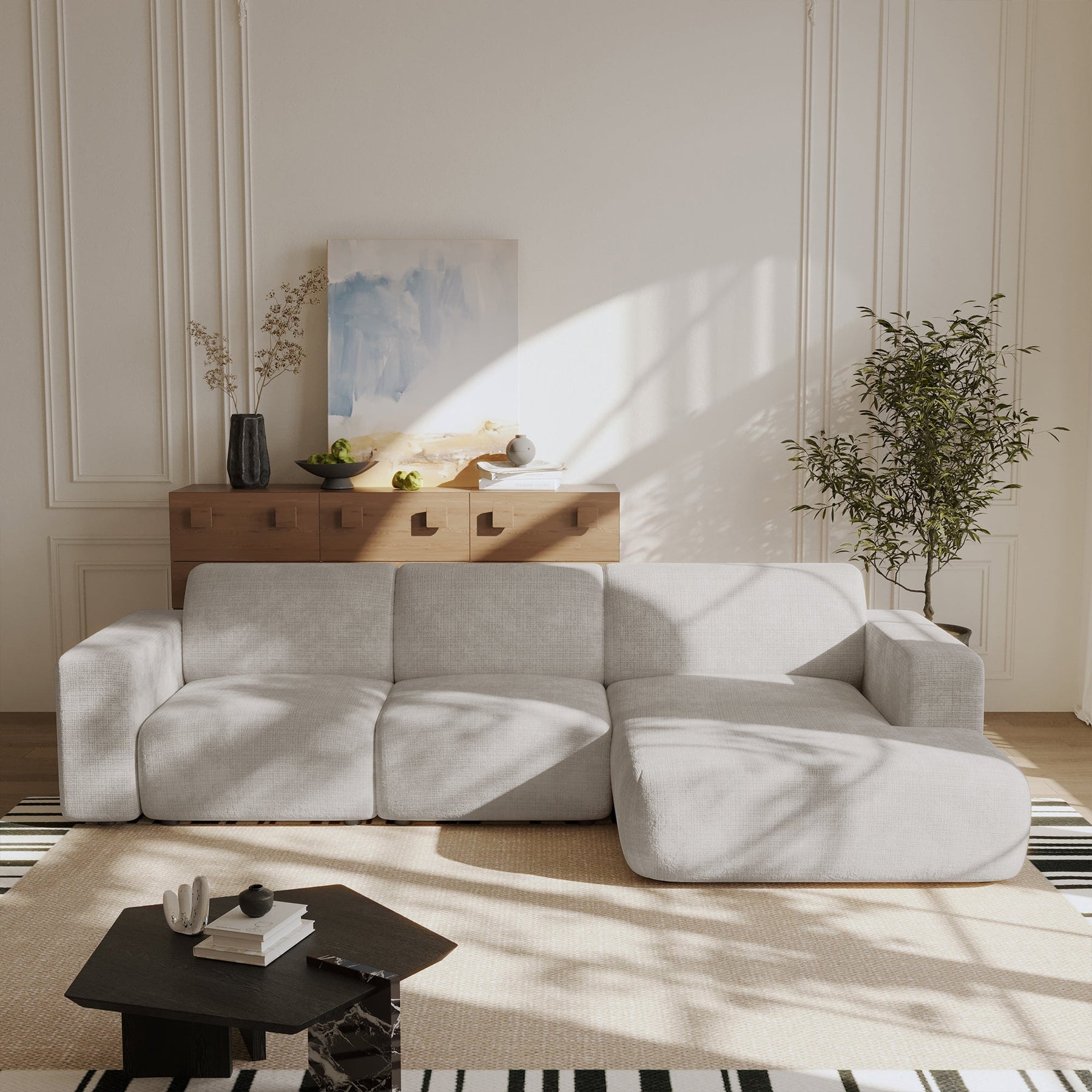 NAYVA Canapé d'angle en tissu beige - Angle droit