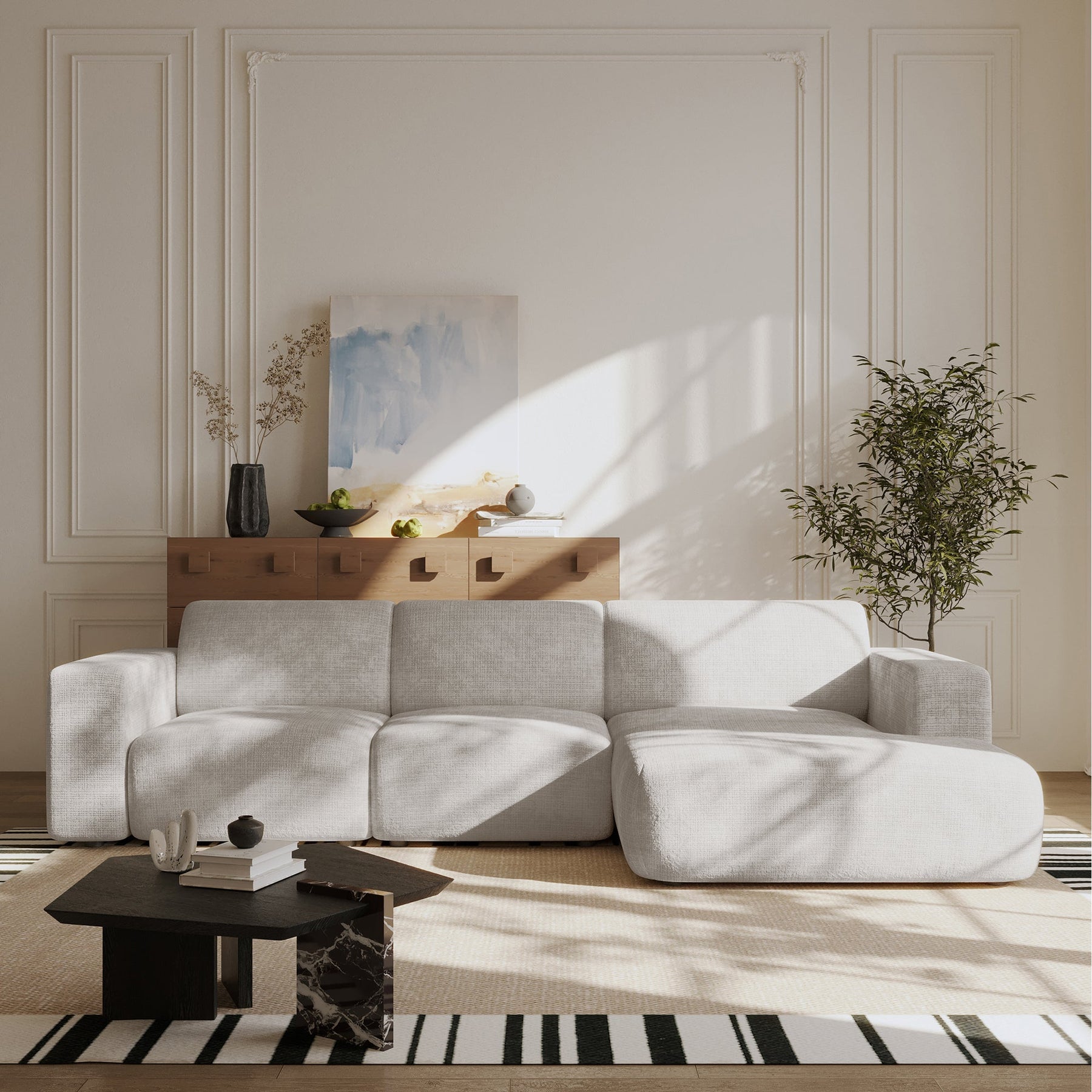 NAYVA Canapé d'angle en tissu beige - Angle droit