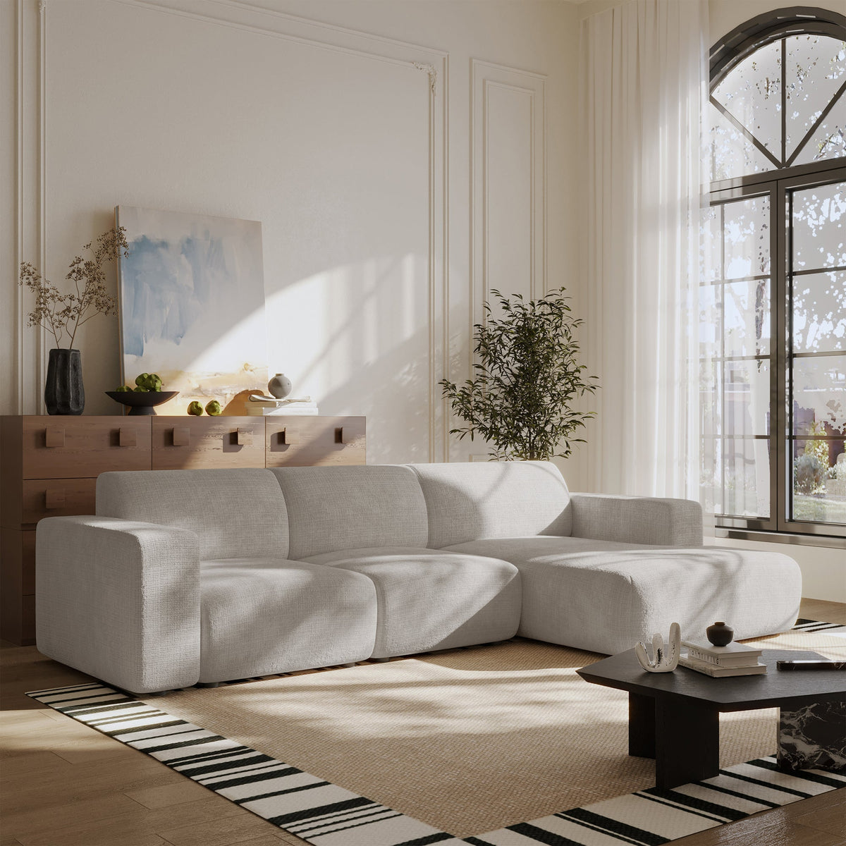 NAYVA Canapé d'angle en tissu beige - Angle droit